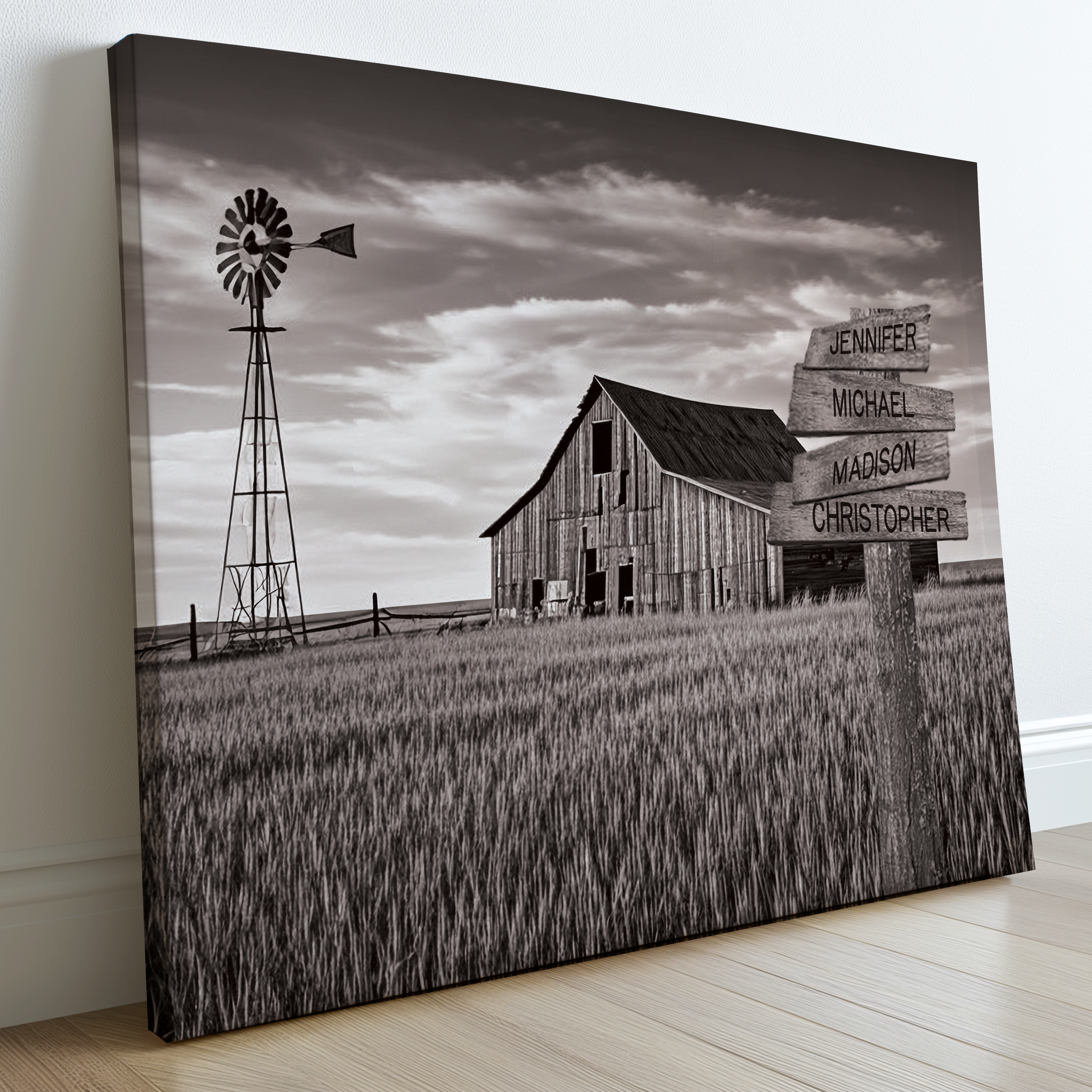 Barn Wheat Field - Multi-Names Premium Custom Canvas Wall Art leaned against wall.
