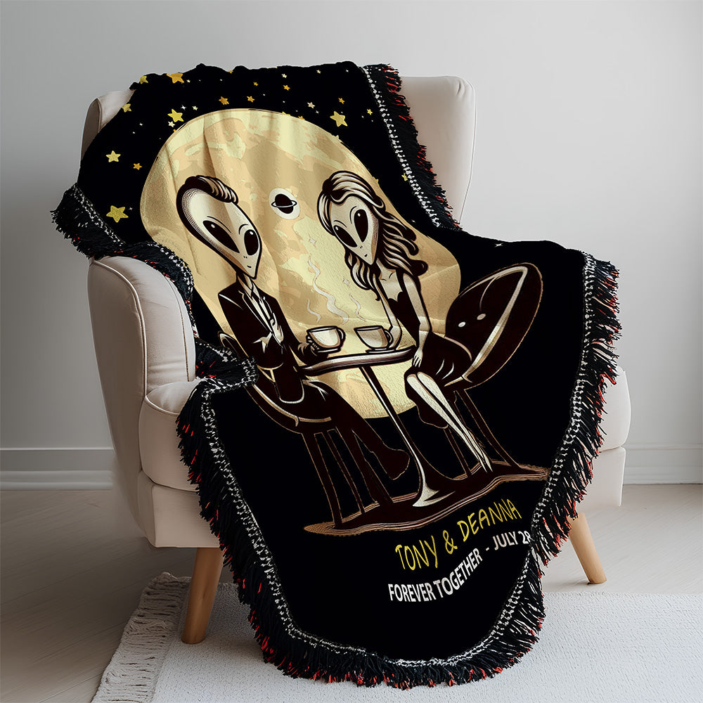 Personalized Alien Couple Woven Blanket Custom Romantic Gift Throw