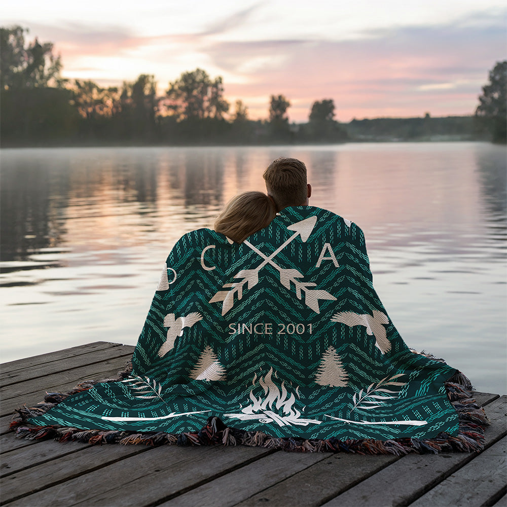 Personalized Camping Woven Blanket Adventure Together Gift Custom Throw