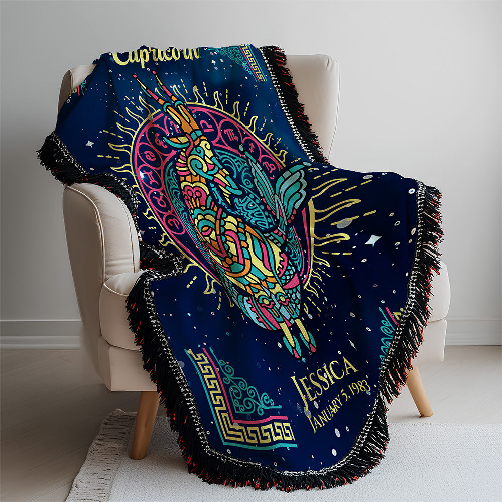 Capricorn Zodiac Woven Blanket Personalized Astrology Gift Custom Throw
