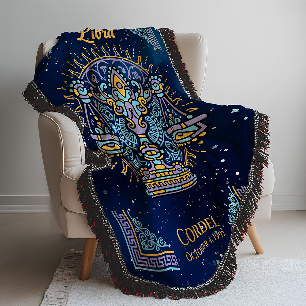 Personalized Libra Zodiac Woven Blanket Astrology Gift Custom Throw