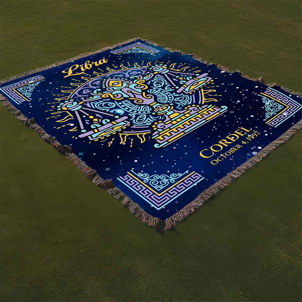 Personalized Libra Zodiac Woven Blanket Astrology Gift Custom Throw