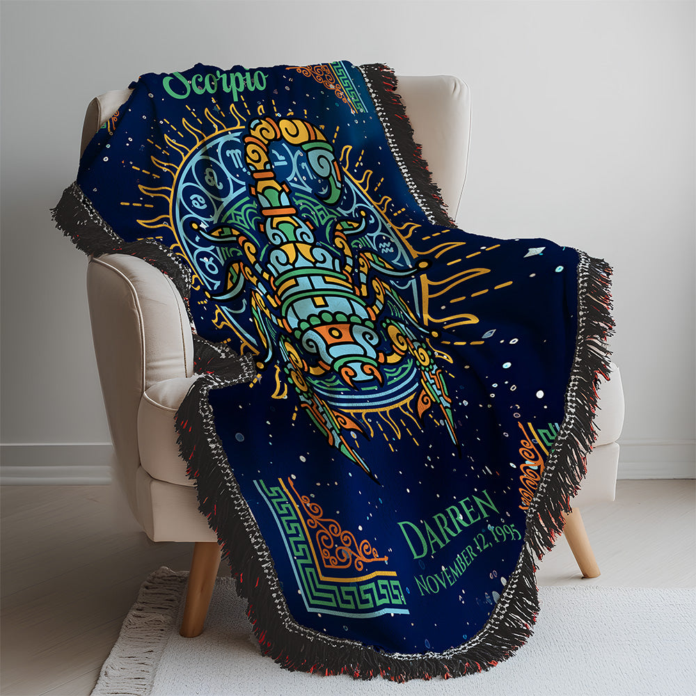 Personalized Scorpio Zodiac Woven Blanket Astrology Gift Custom Throw