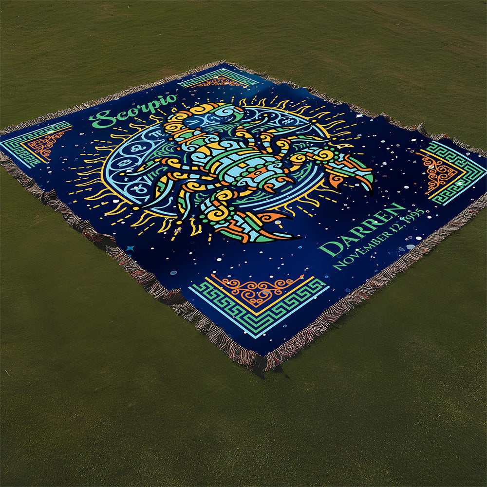 Personalized Scorpio Zodiac Woven Blanket Astrology Gift Custom Throw