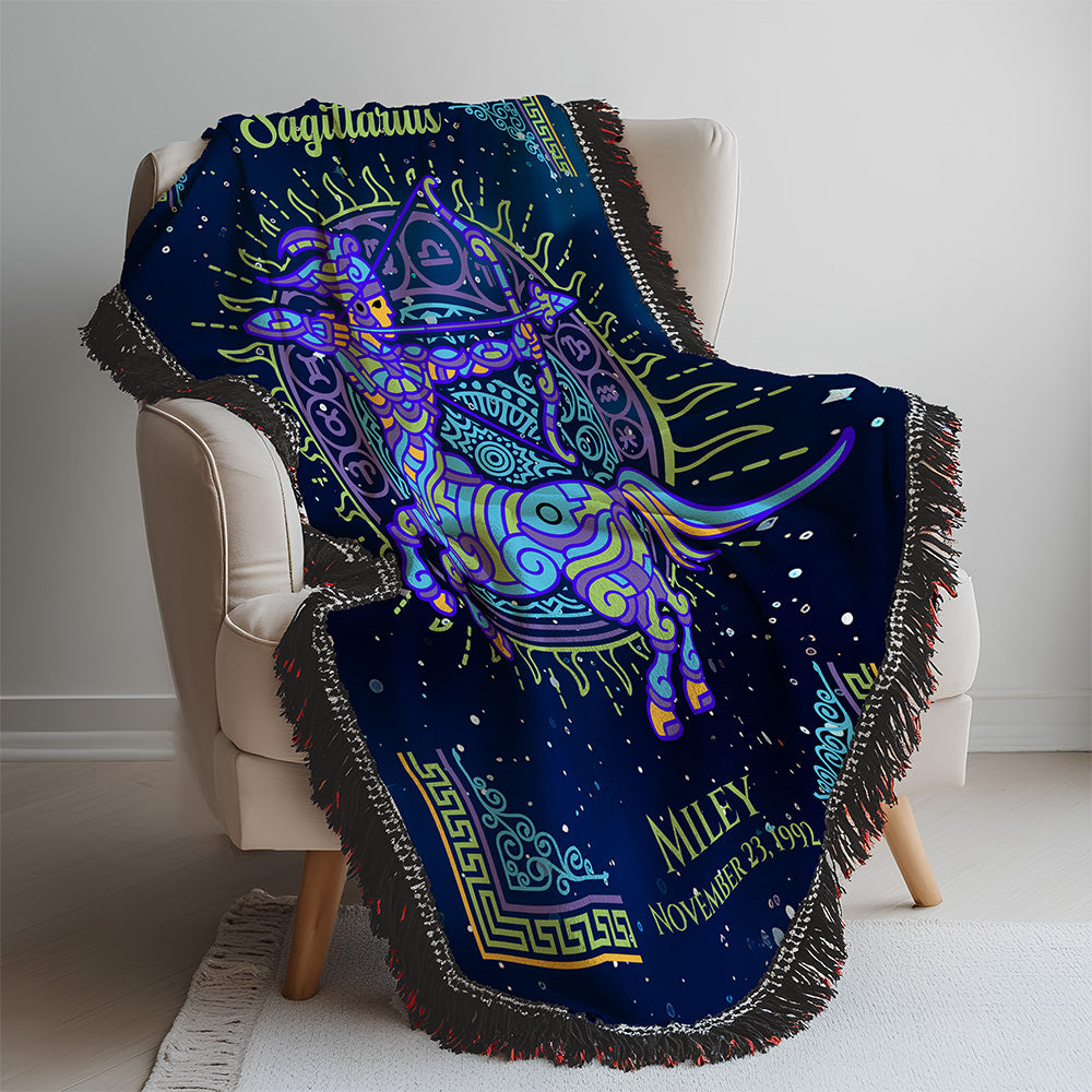 Personalized Sagittarius Zodiac Woven Blanket Astrology Gift Custom Throw