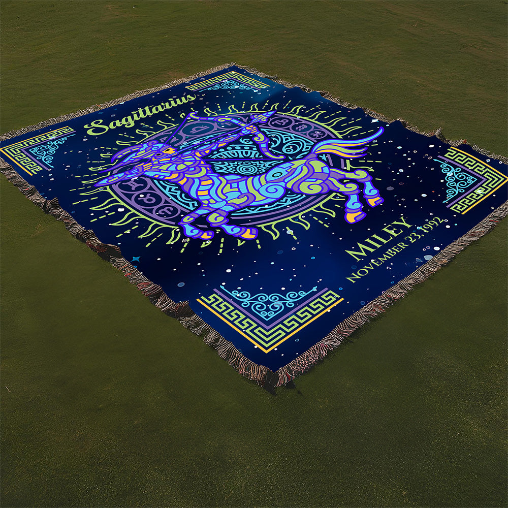 Personalized Sagittarius Zodiac Woven Blanket Astrology Gift Custom Throw