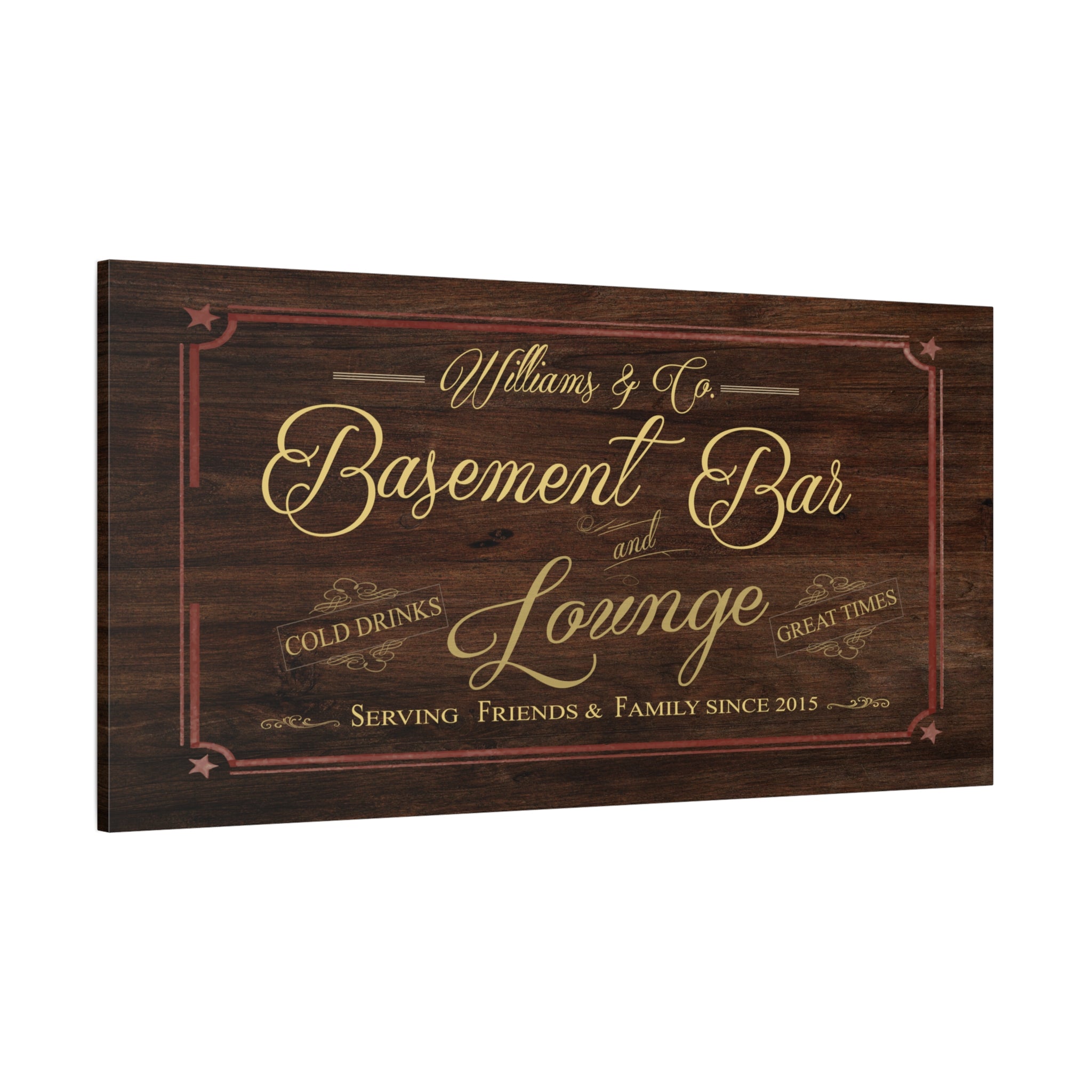Basement Bar Lounge - Oak Wood Texas Star -Family Premium Custom Canvas Wall Art
