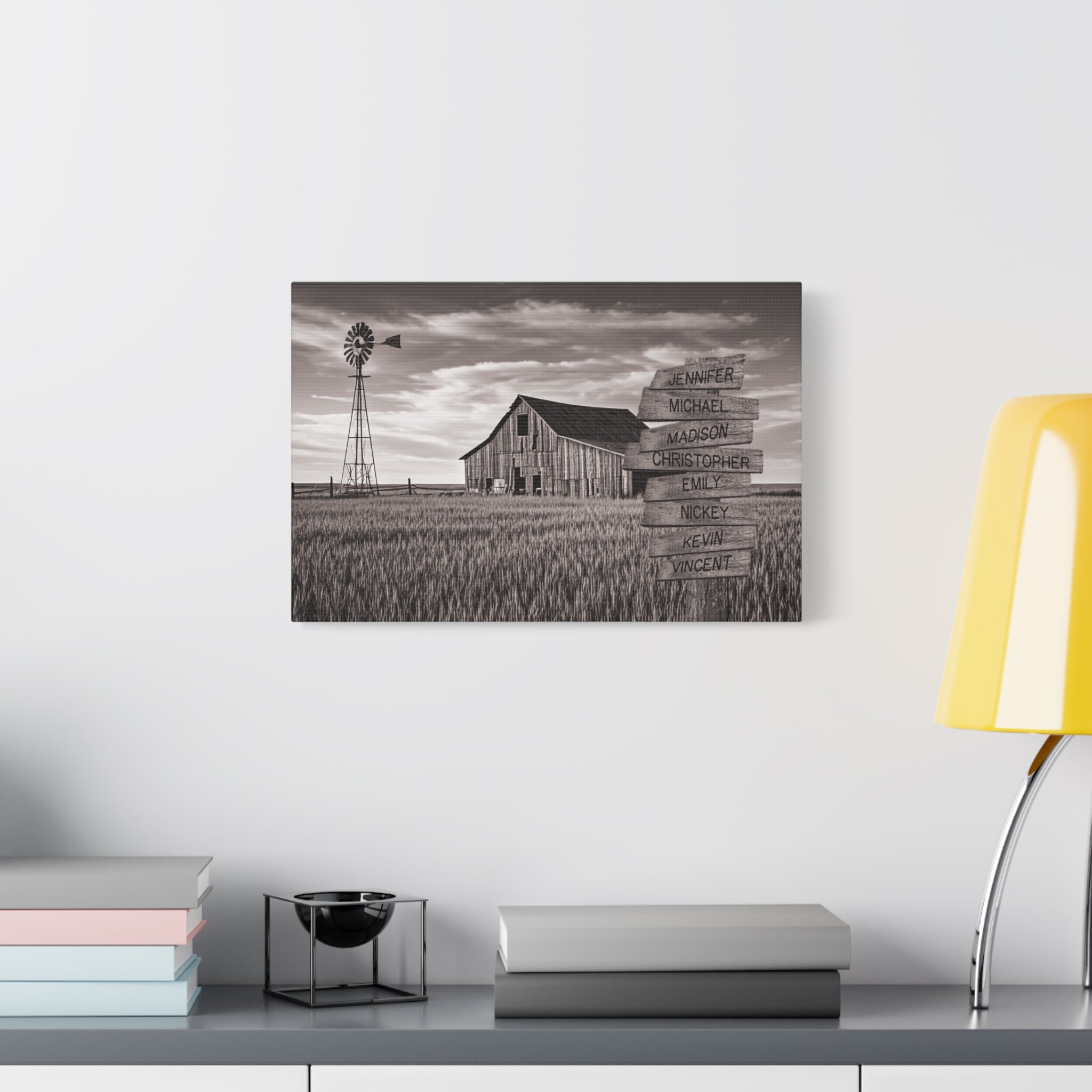 Barn Wheat Field - Multi-Names Premium Custom Canvas Wall Art hanging on wall above counter.
