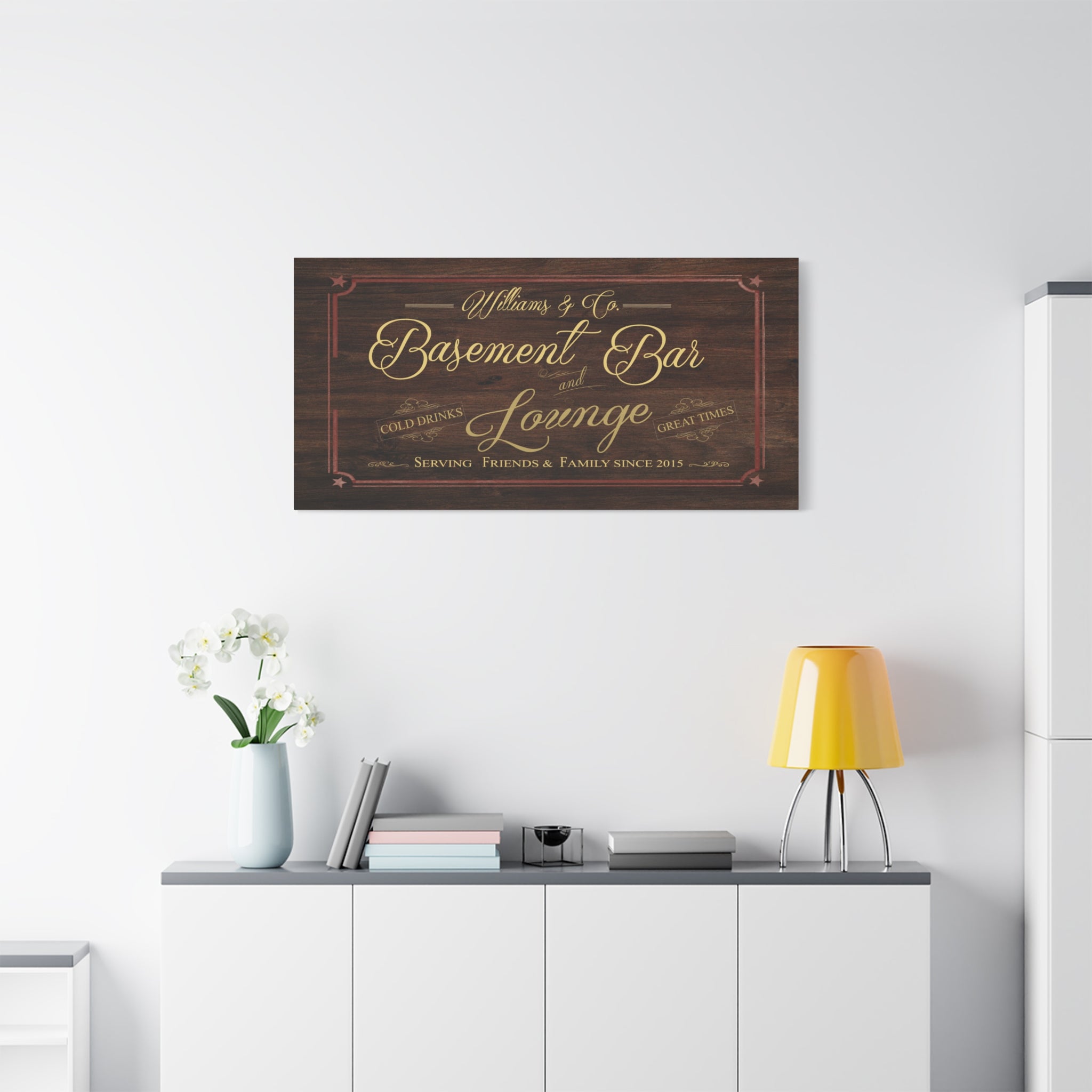 Basement Bar Lounge - Oak Wood Texas Star -Family Premium Custom Canvas Wall Art