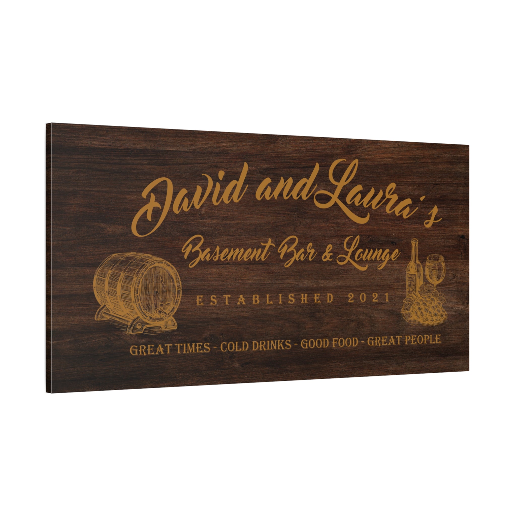 Basement Bar Lounge - Oak Wood -Family Premium Custom Canvas Wall Art
