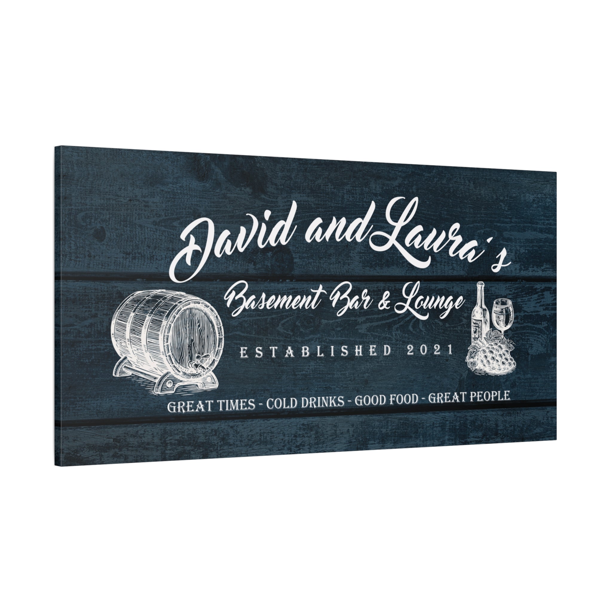 Basement Bar Lounge - Blue Wood -Family Premium Custom Canvas Wall Art