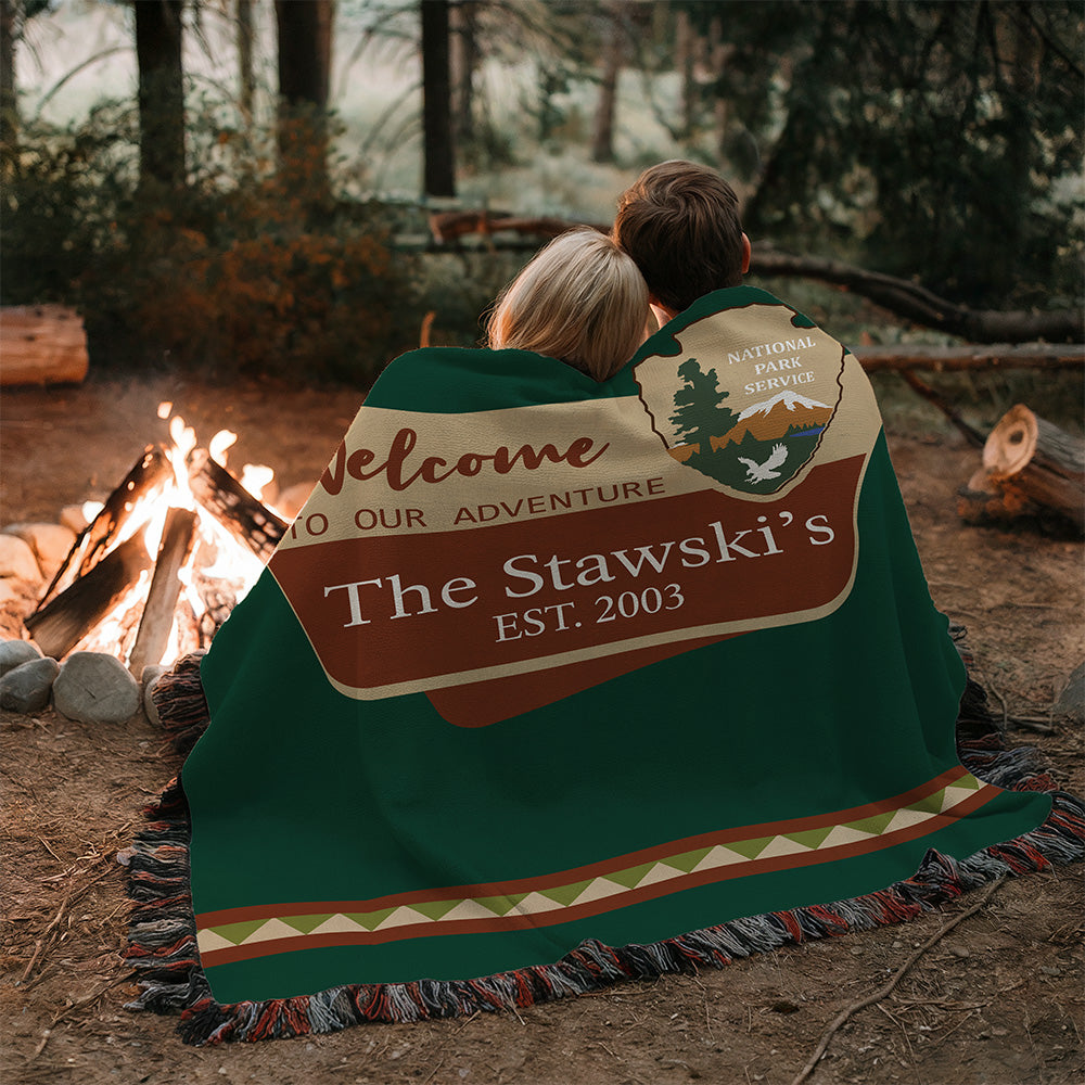 Personalized National Park Camping Woven Blanket Custom Family Adventure Throw