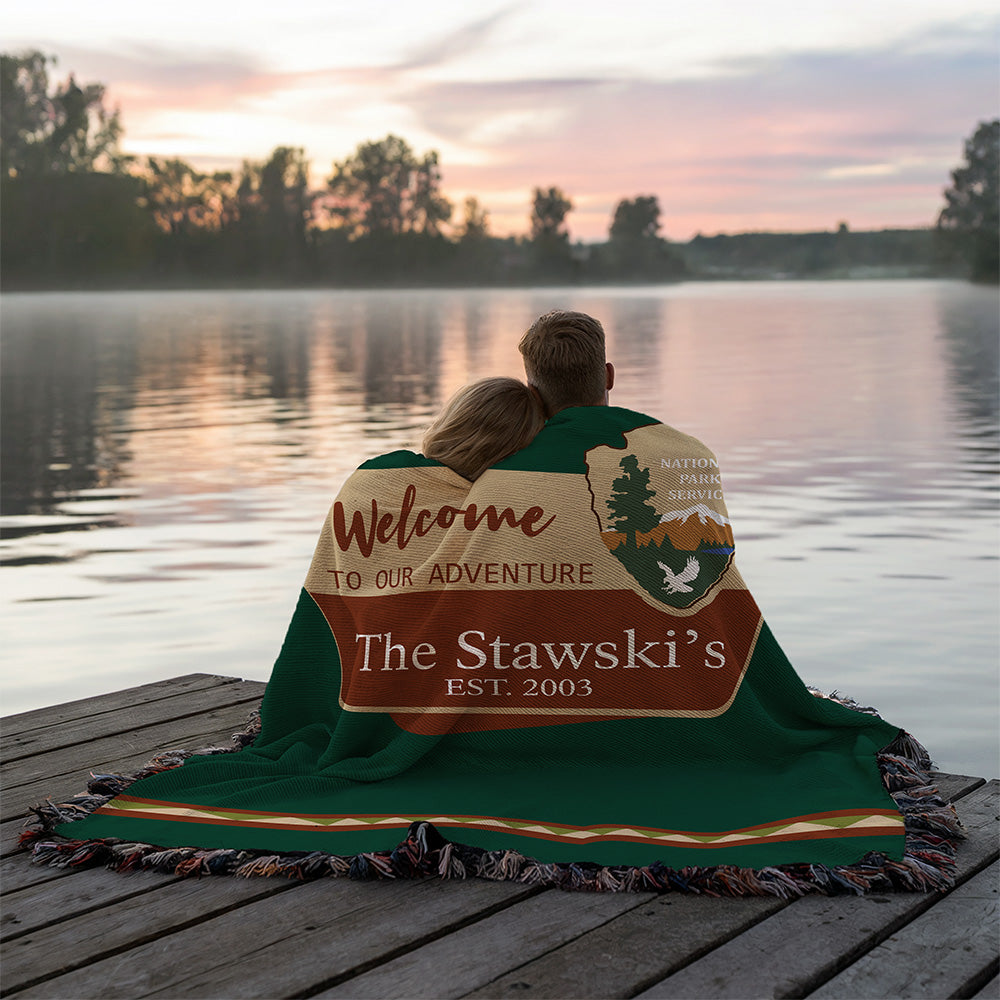Personalized National Park Camping Woven Blanket Custom Family Adventure Throw