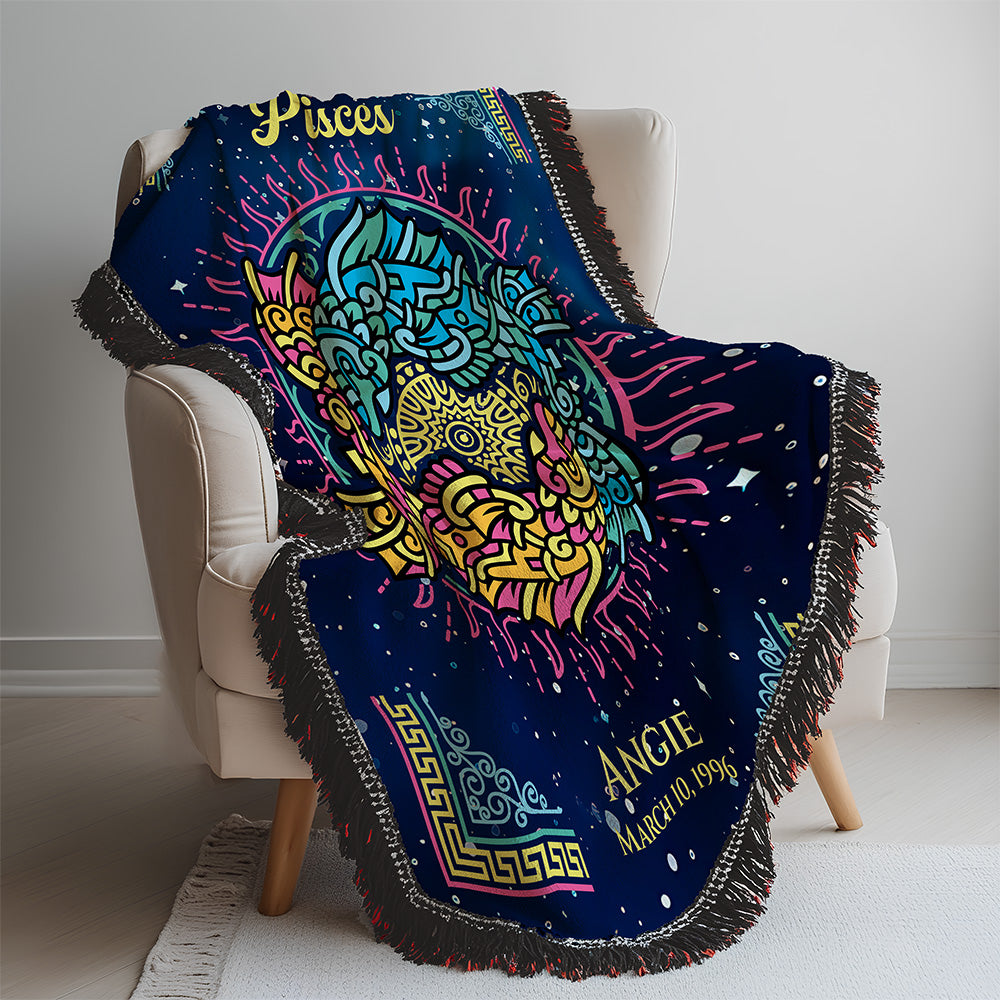 Personalized Pisces Zodiac Woven Blanket Astrology Gift Custom Throw