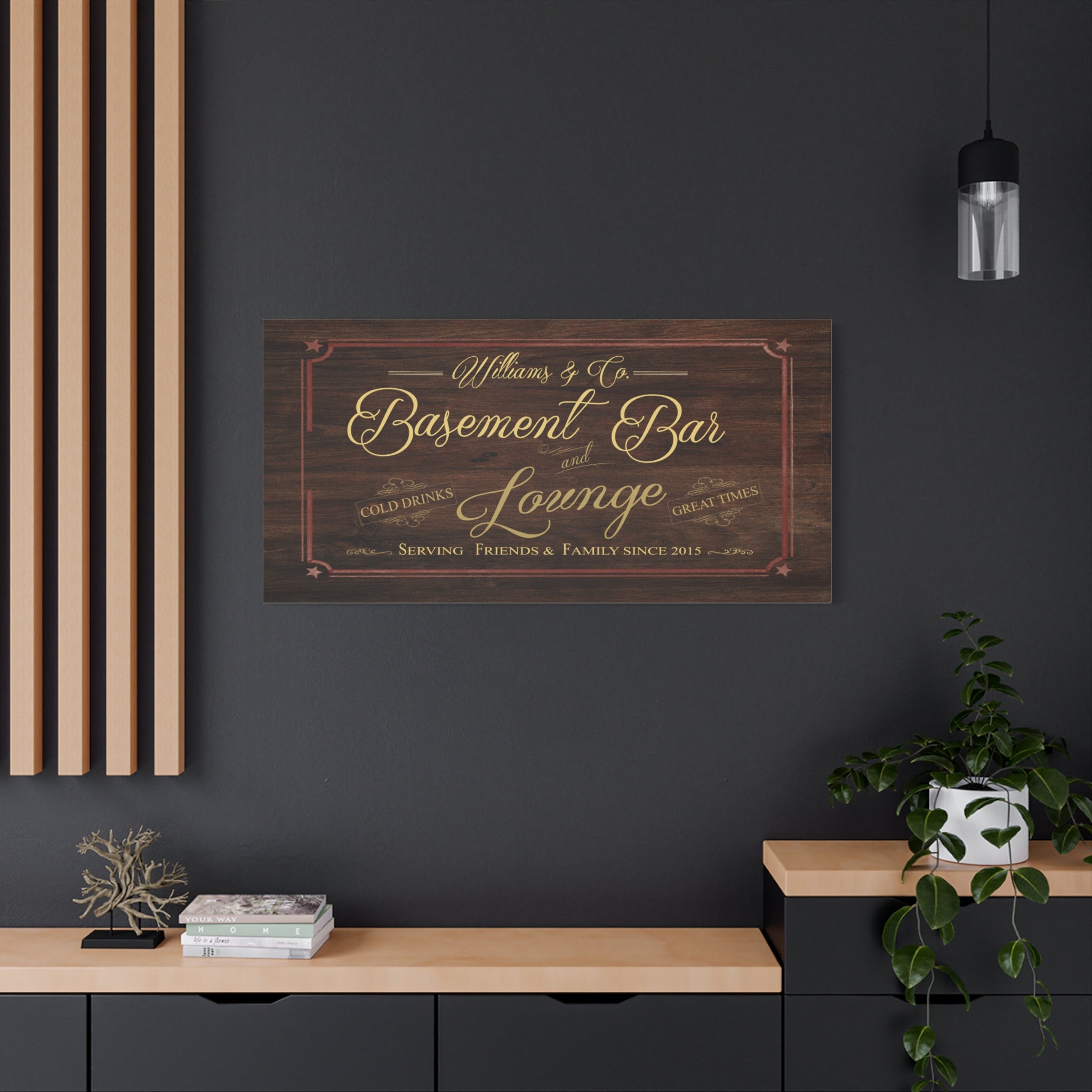 Basement Bar Lounge - Oak Wood Texas Star -Family Premium Custom Canvas Wall Art