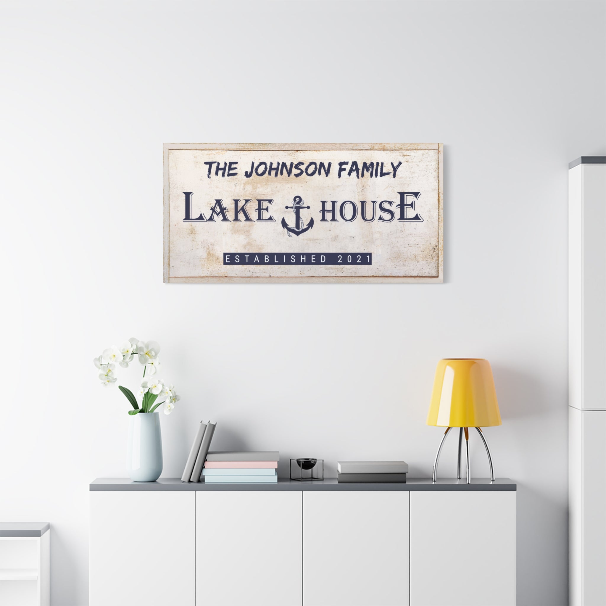 Lake House Anchor-Tan-Family Premium Custom Canvas Wall Art