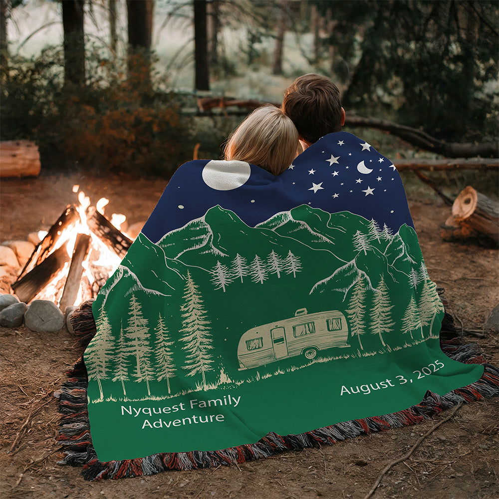 Personalized Camper Night Woven Blanket Custom RV Adventure Gift Throw