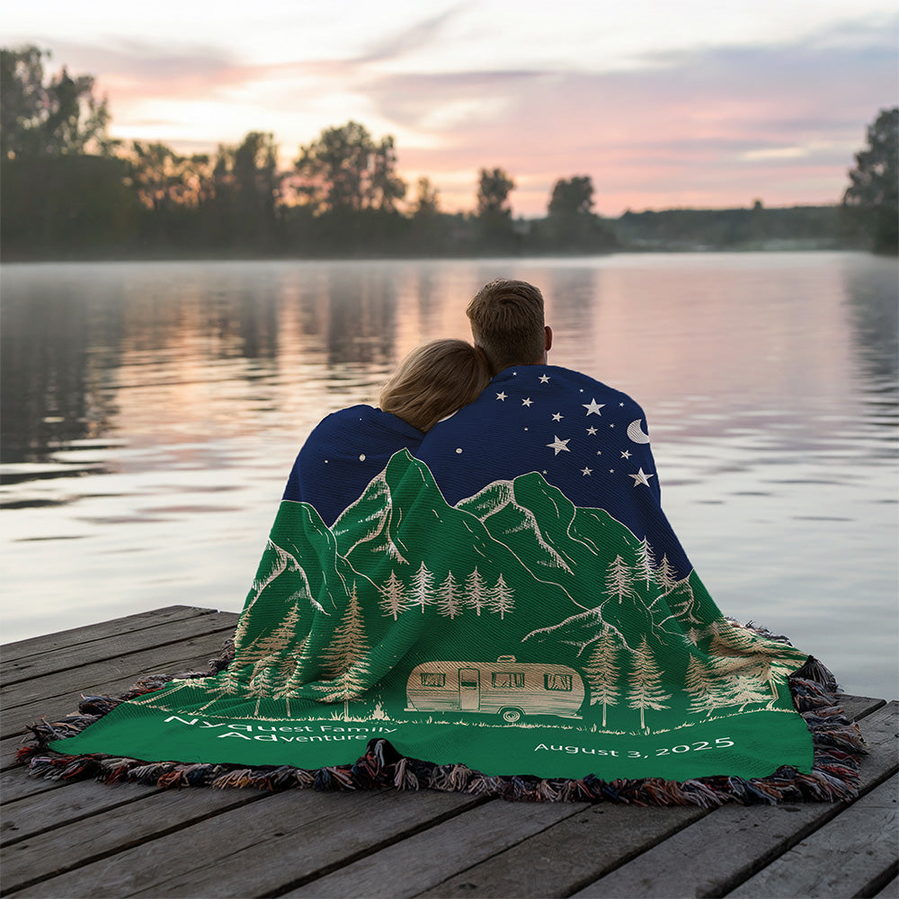 Personalized Camper Night Woven Blanket Custom RV Adventure Gift Throw