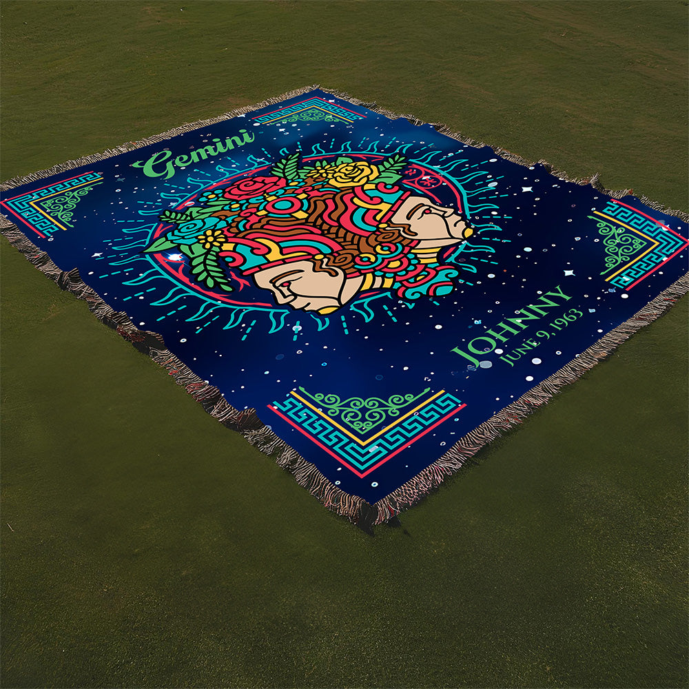 Personalized Gemini Zodiac Woven Blanket Astrology Gift Custom Throw