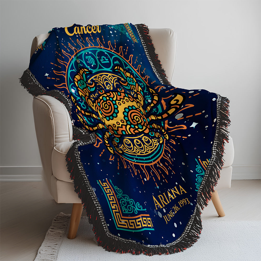 Personalized Cancer Zodiac Woven Blanket Astrology Gift Custom Throw
