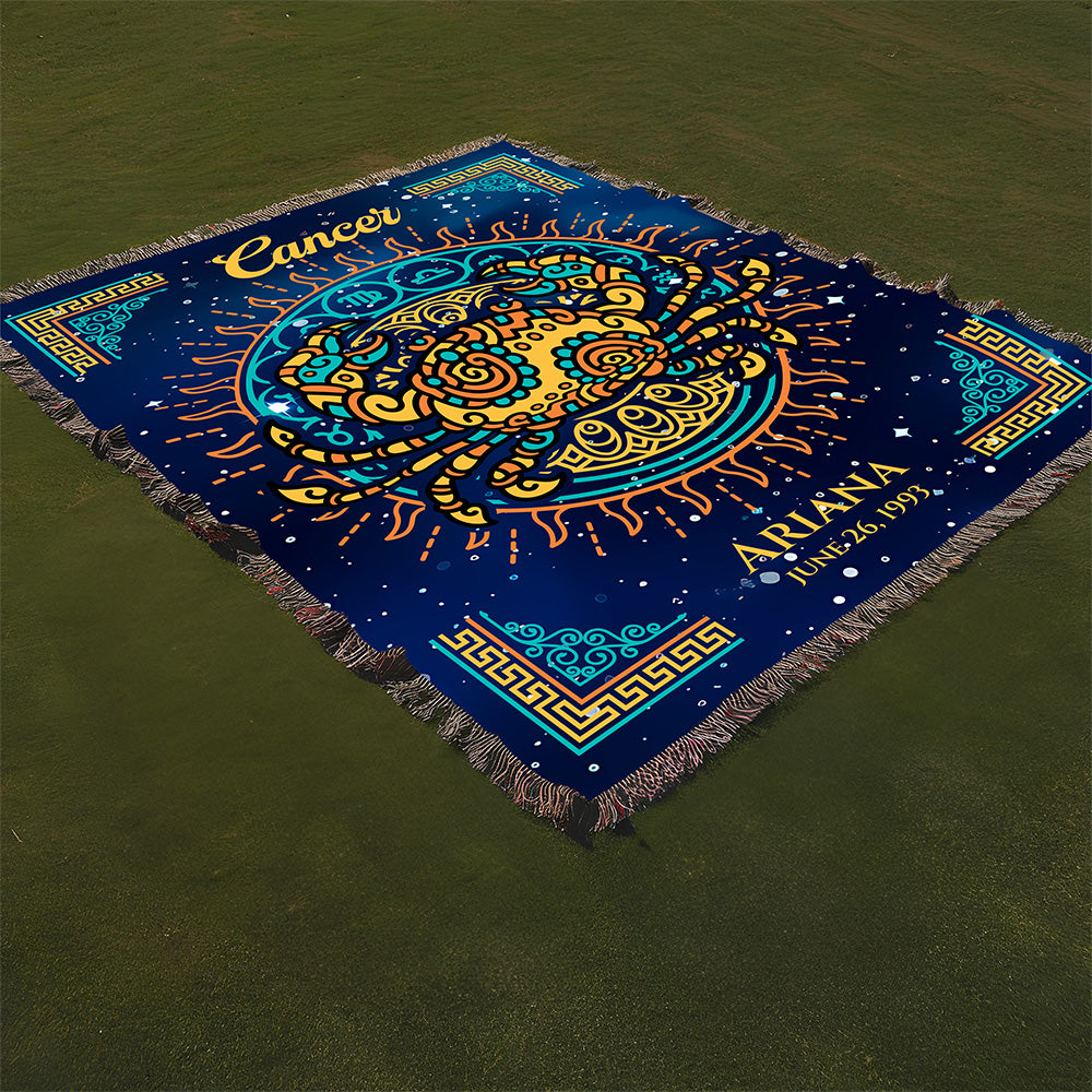 Personalized Cancer Zodiac Woven Blanket Astrology Gift Custom Throw