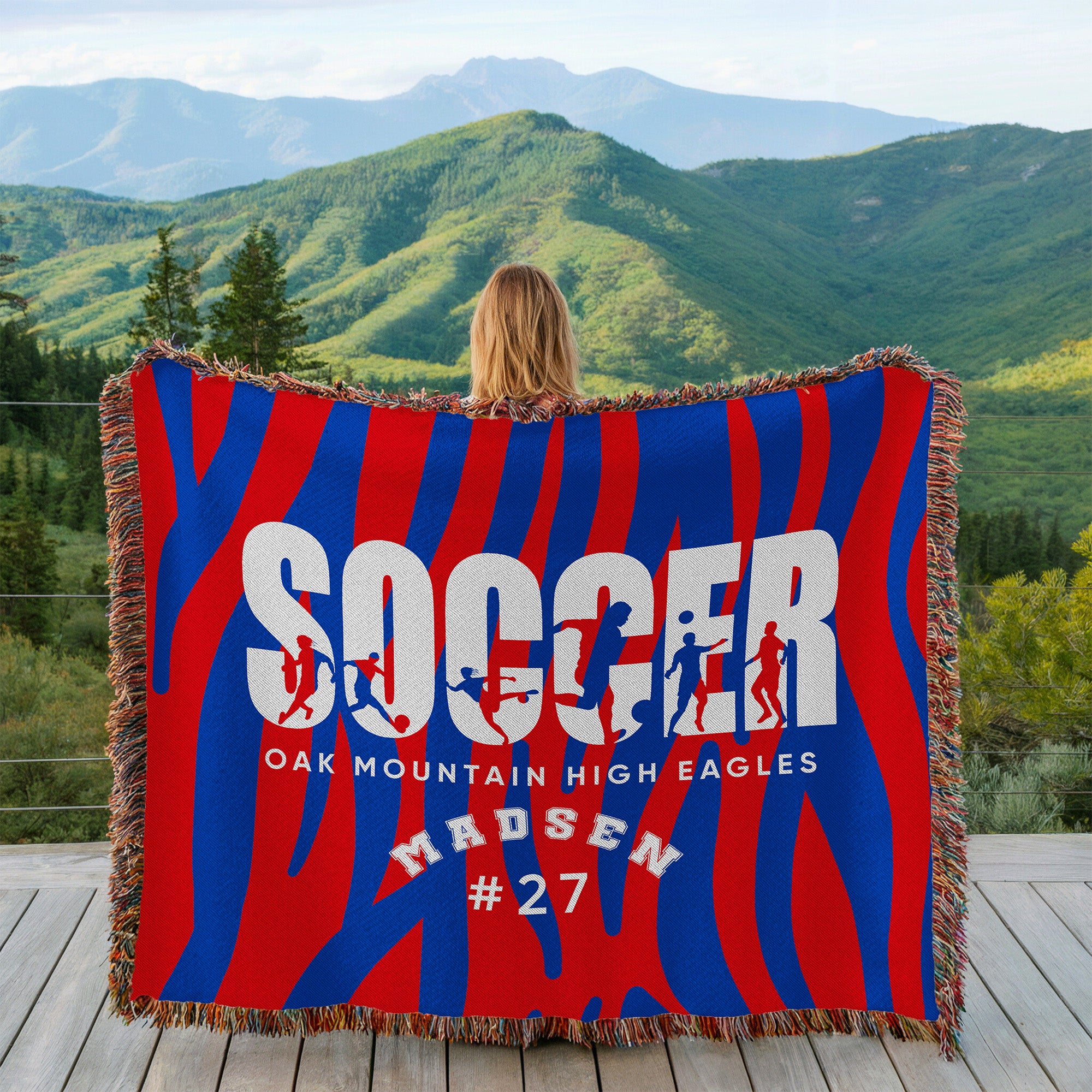Personalized Soccer Player Woven Blanket Throw – Custom Athlete Gift