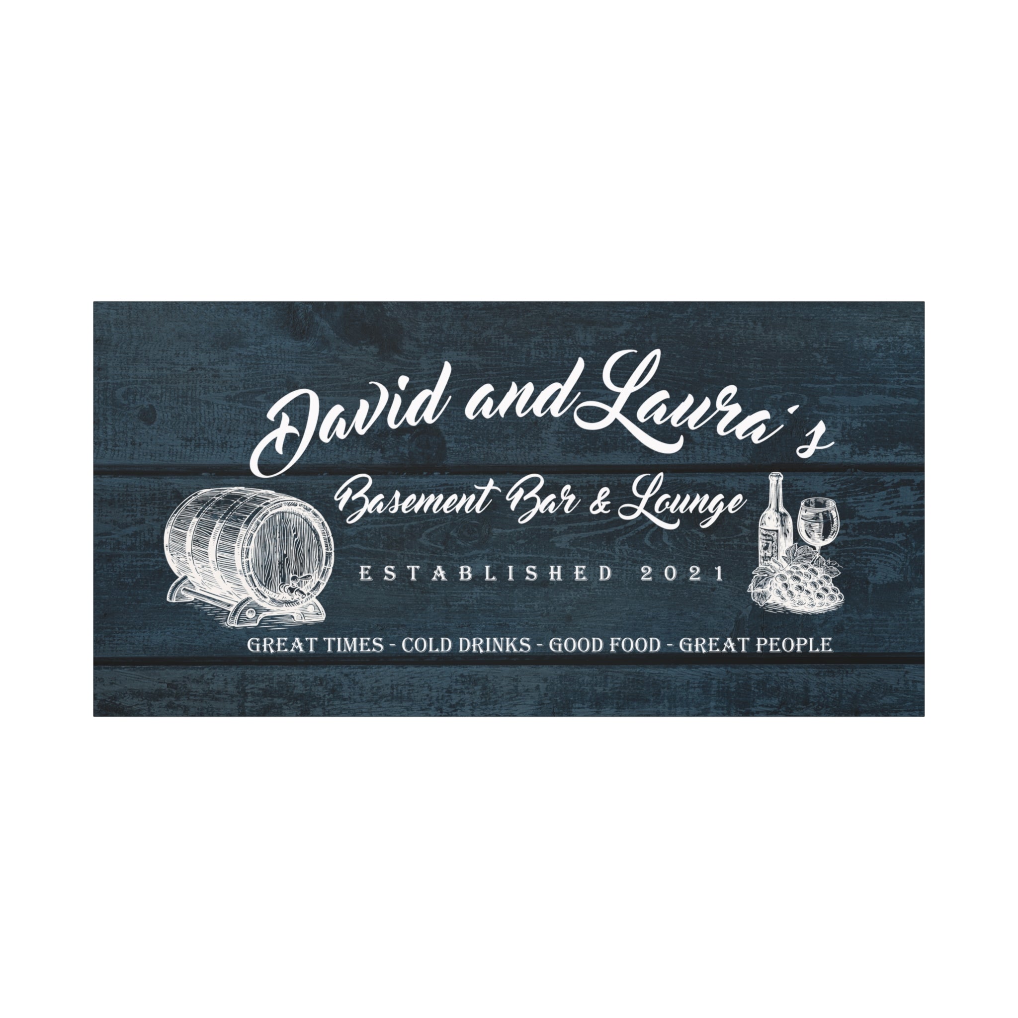 Basement Bar Lounge - Blue Wood -Family Premium Custom Canvas Wall Art