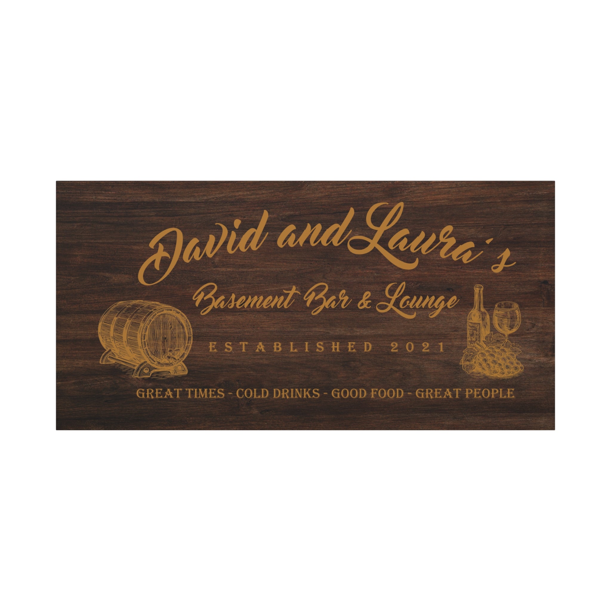 Basement Bar Lounge - Oak Wood -Family Premium Custom Canvas Wall Art