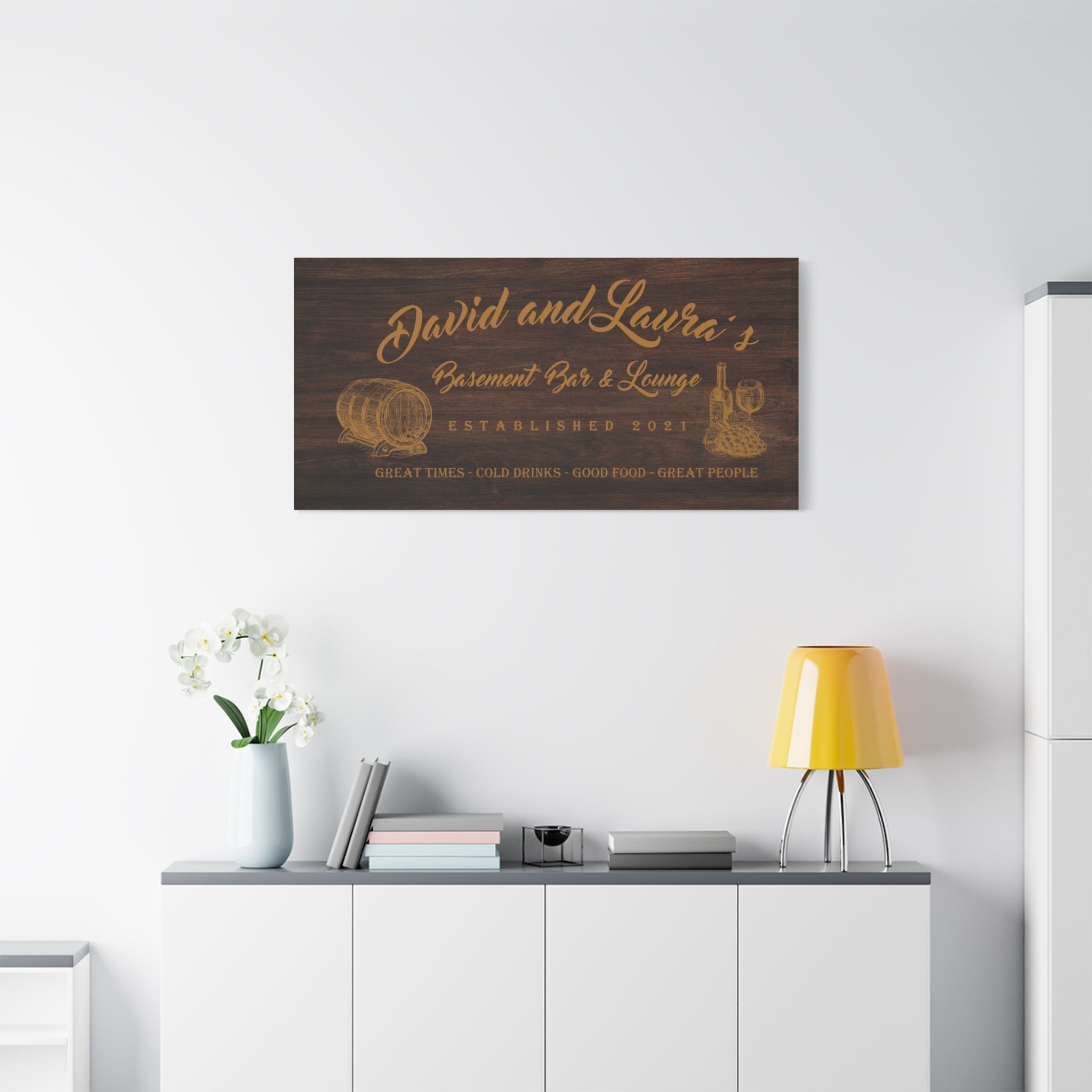 Basement Bar Lounge - Oak Wood -Family Premium Custom Canvas Wall Art