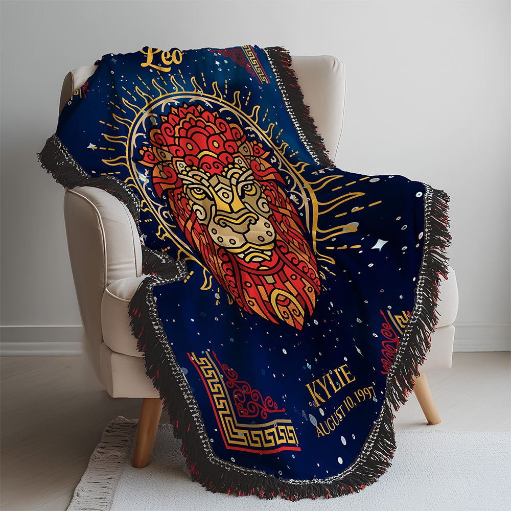 Personalized Leo Zodiac Woven Blanket Astrology Gift Custom Throw
