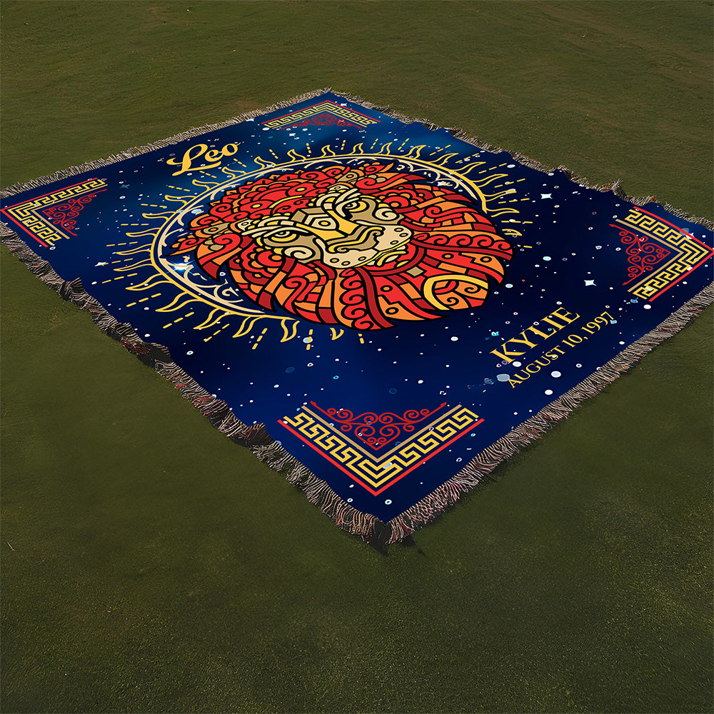 Personalized Leo Zodiac Woven Blanket Astrology Gift Custom Throw