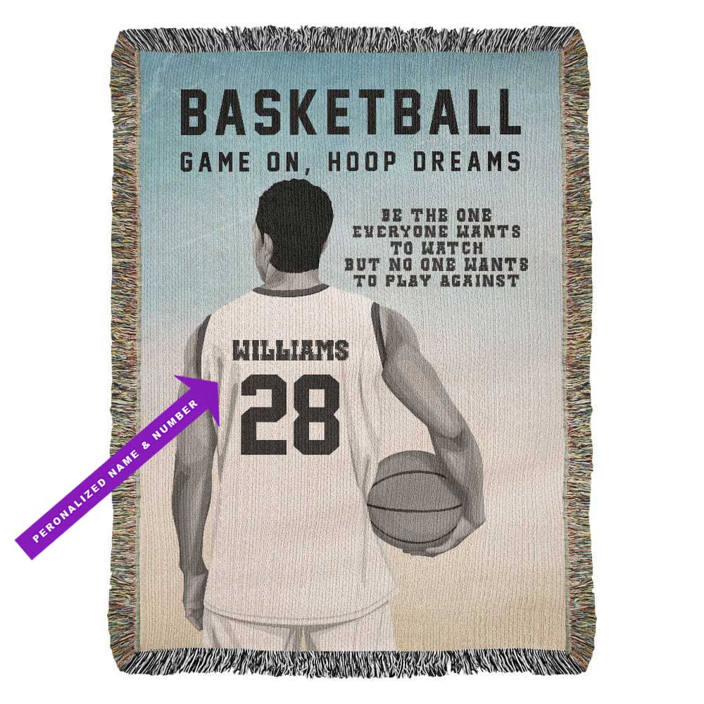 Personalized Basketball Woven Blanket Boys Basketball Gift Custom Throw