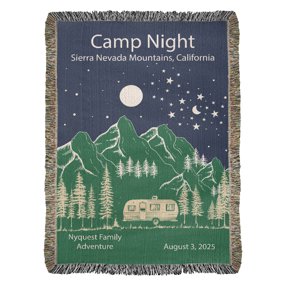 Personalized Camper Night Woven Blanket Custom RV Adventure Gift Throw