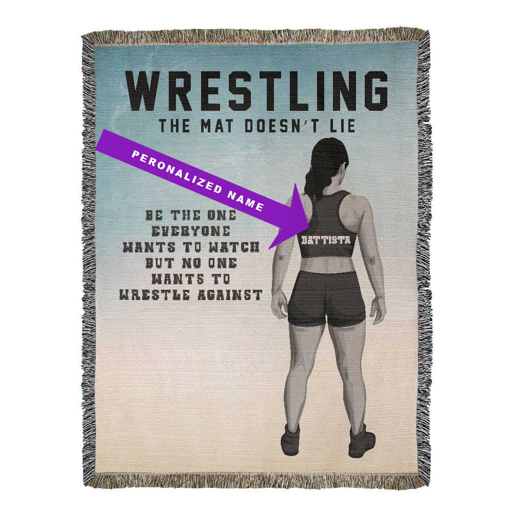 Personalized Girls Wrestling Woven Blanket Custom Athlete Gift Throw