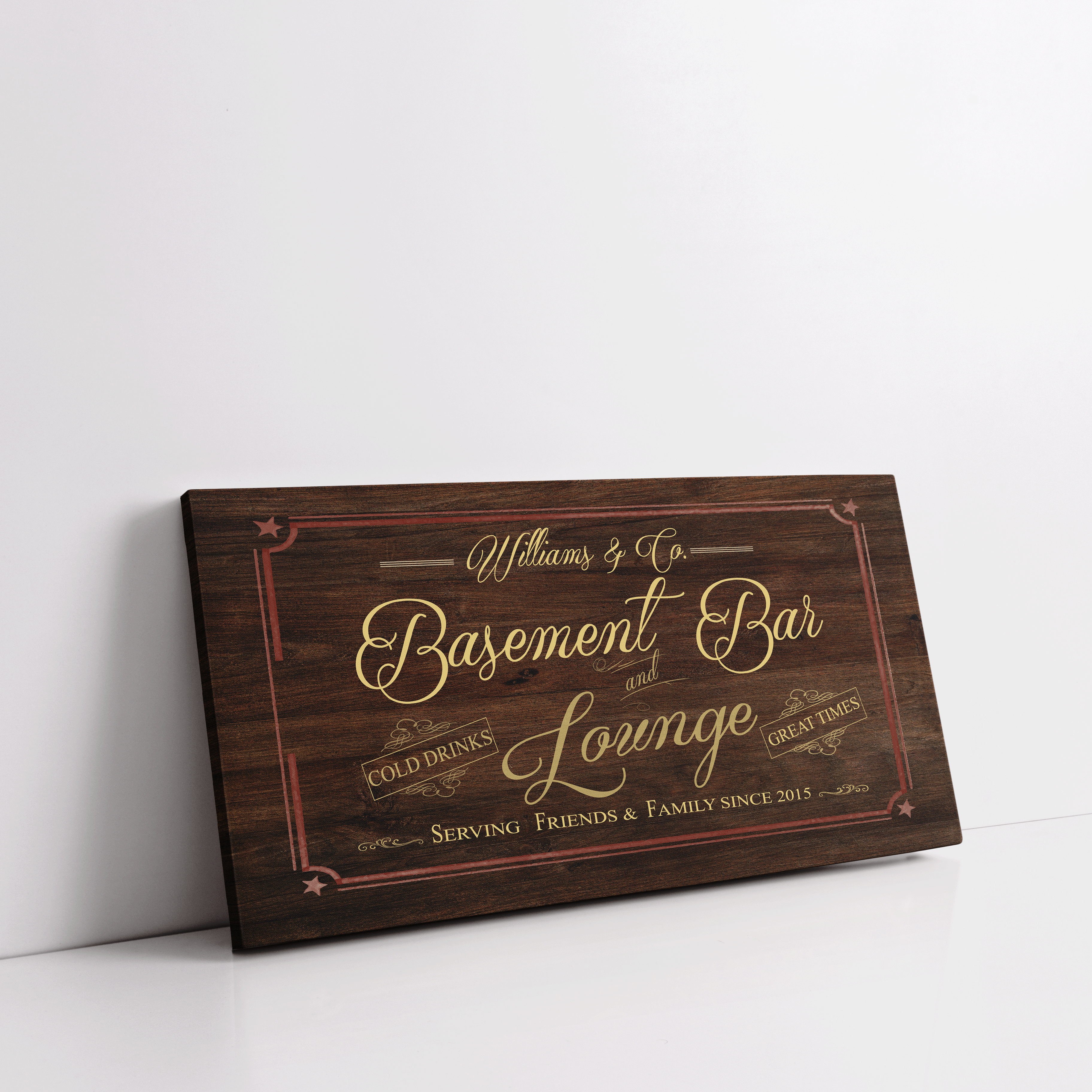 Basement Bar Lounge - Oak Wood Texas Star -Family Premium Custom Canvas Wall Art