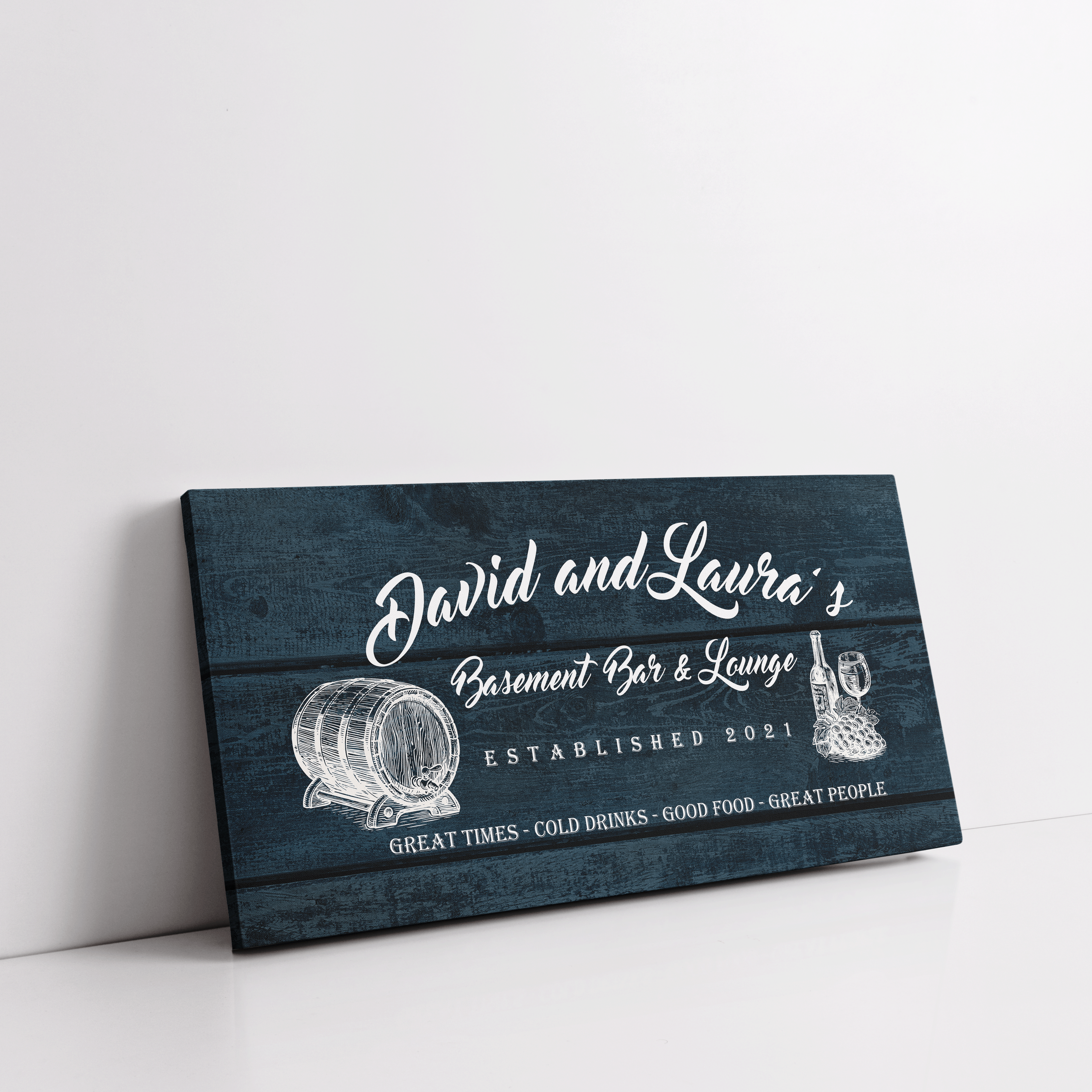 Basement Bar Lounge - Blue Wood -Family Premium Custom Canvas Wall Art