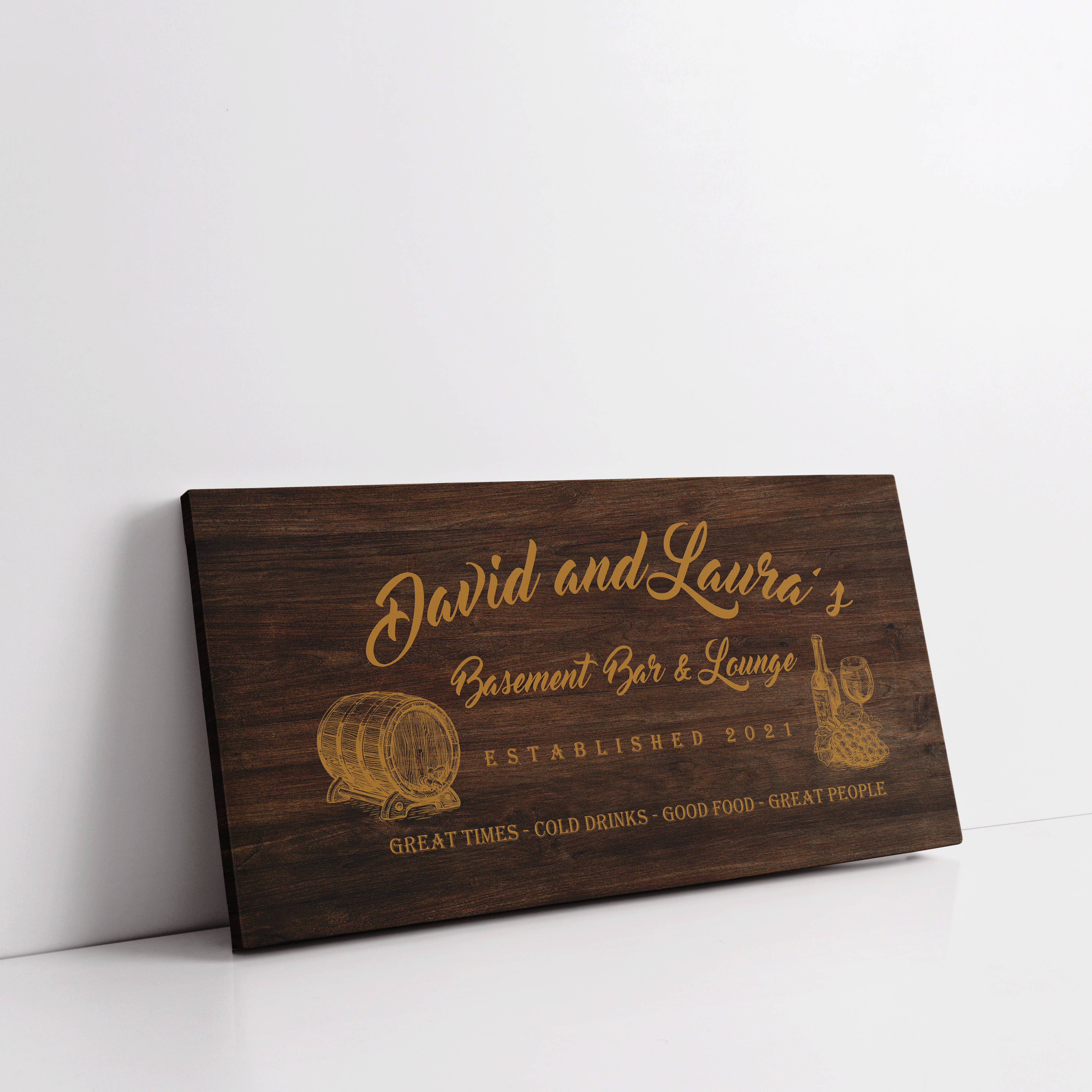 Basement Bar Lounge - Oak Wood -Family Premium Custom Canvas Wall Art