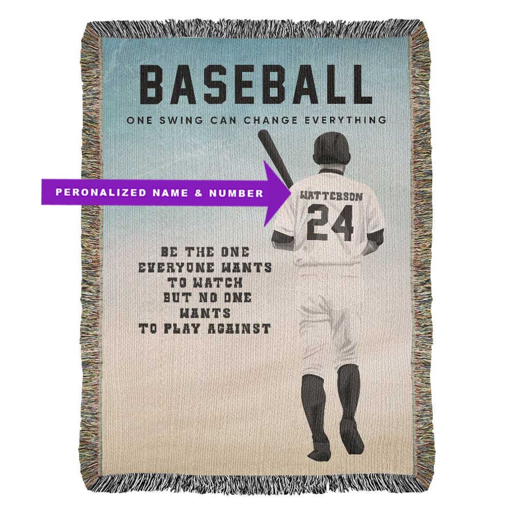 Personalized Baseball Woven Blanket Boys Baseball Gift Custom Throw