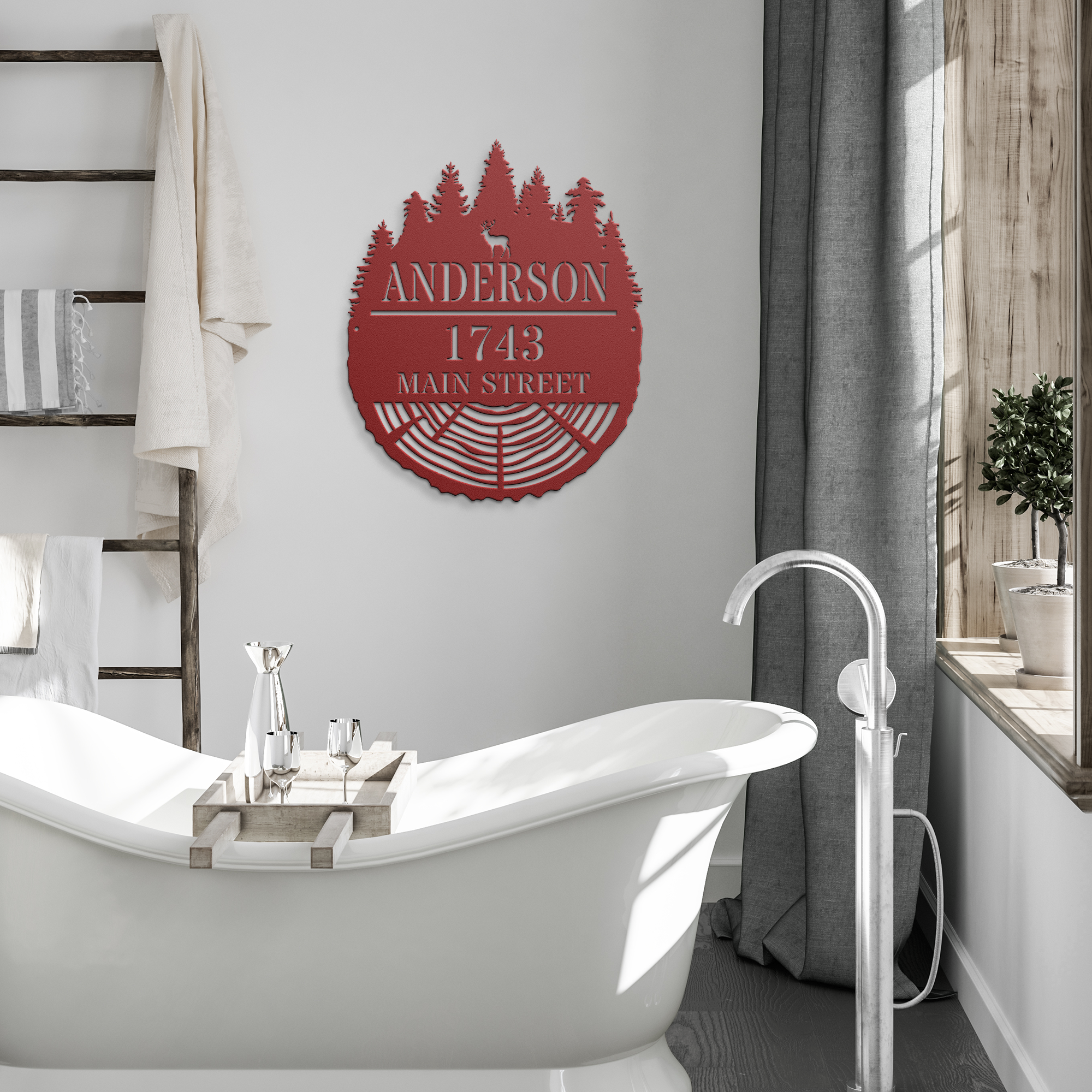 Personalized_Forest_Stump_Metal_Address__Red_Modern_Bathroom_Mockup.png