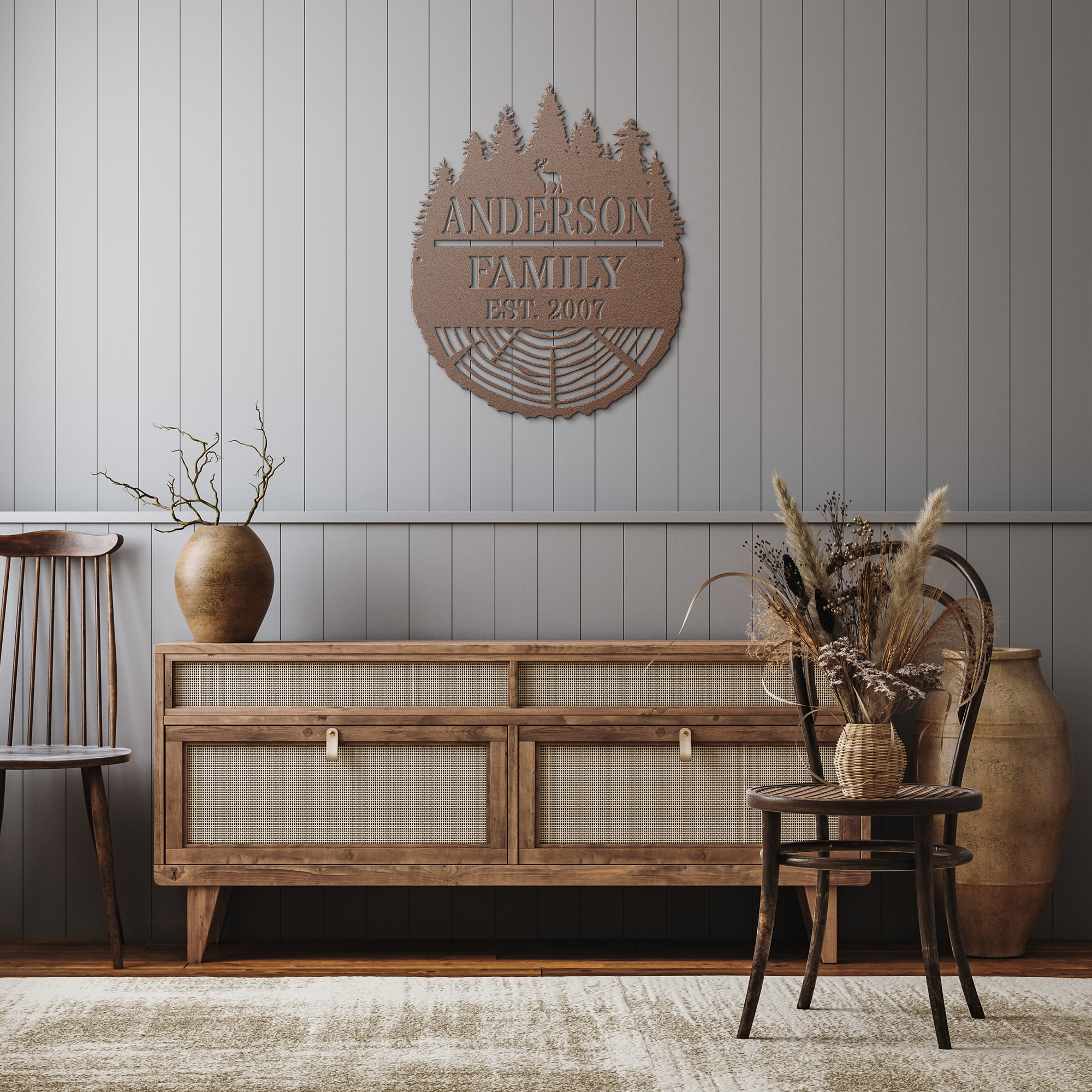 Personalized_Tree_Stump_Metal_Sign__C_Copper_Rustic_Hallway_Mockup.png
