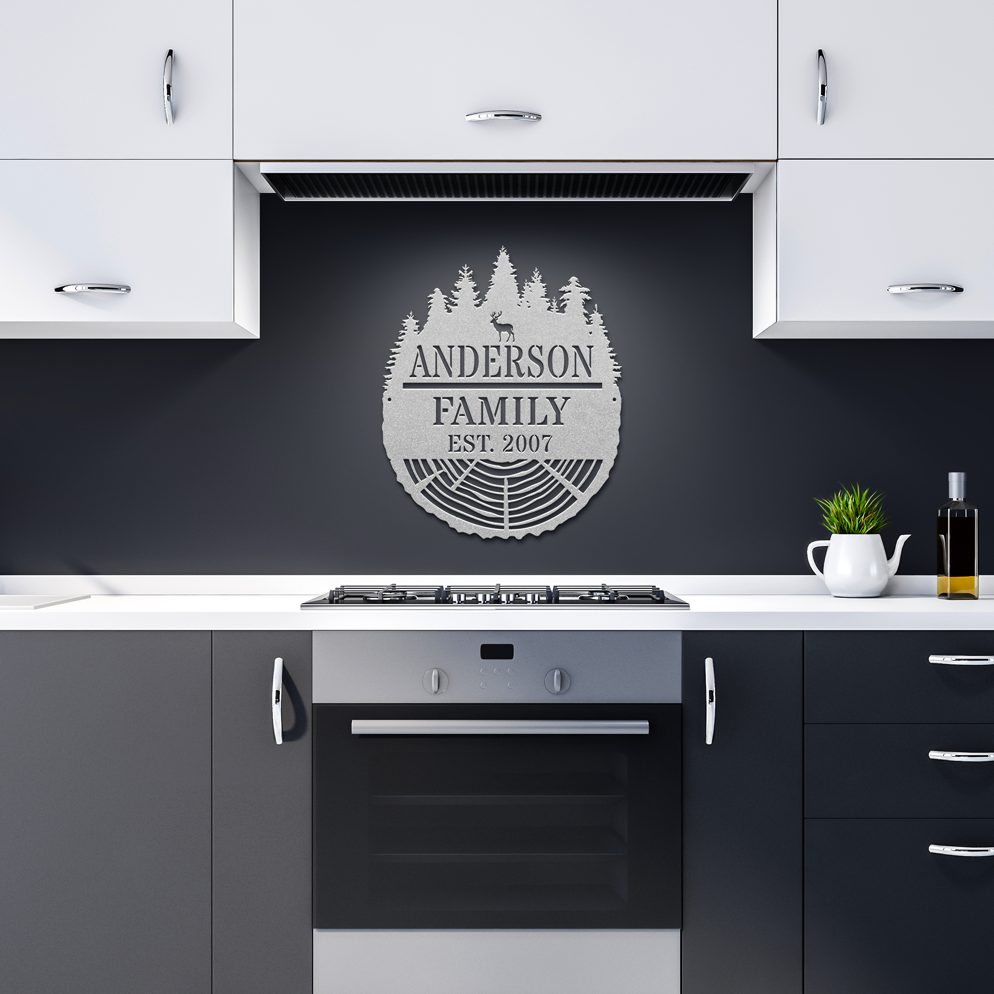Personalized_Tree_Stump_Metal_Sign__C_Silver_Dark_Kitchen_Mockup.png