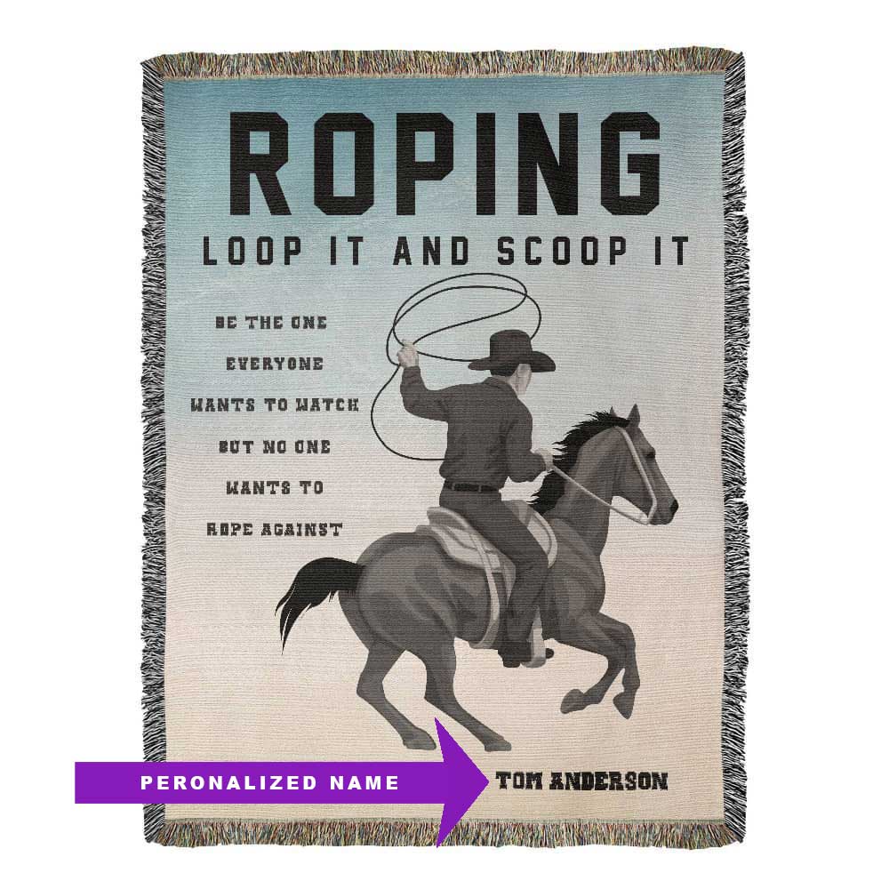 Personalized Roping Cowboy Woven Blanket Rodeo Gift Custom Throw