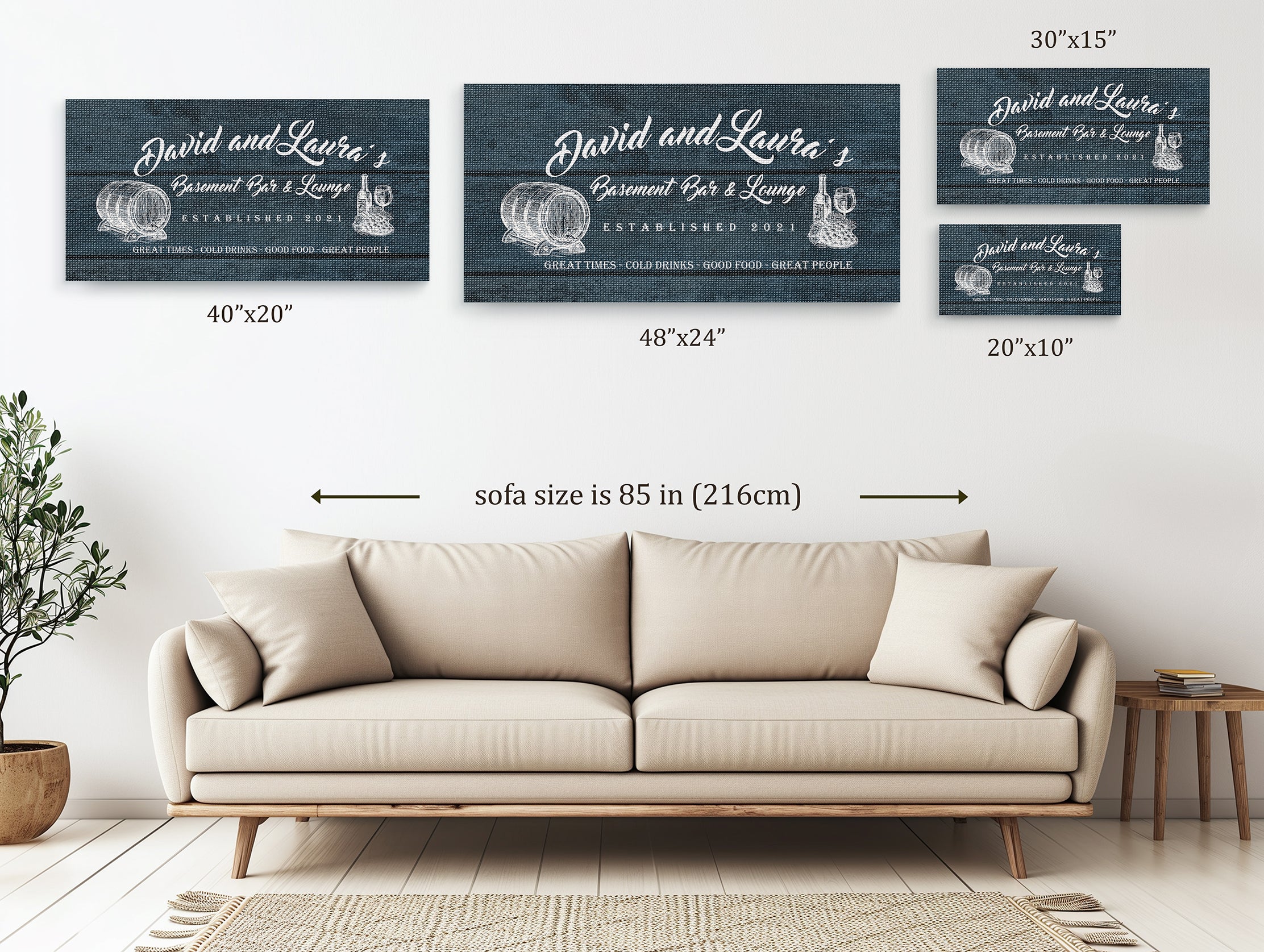 Basement Bar Lounge - Blue Wood -Family Premium Custom Canvas Wall Art