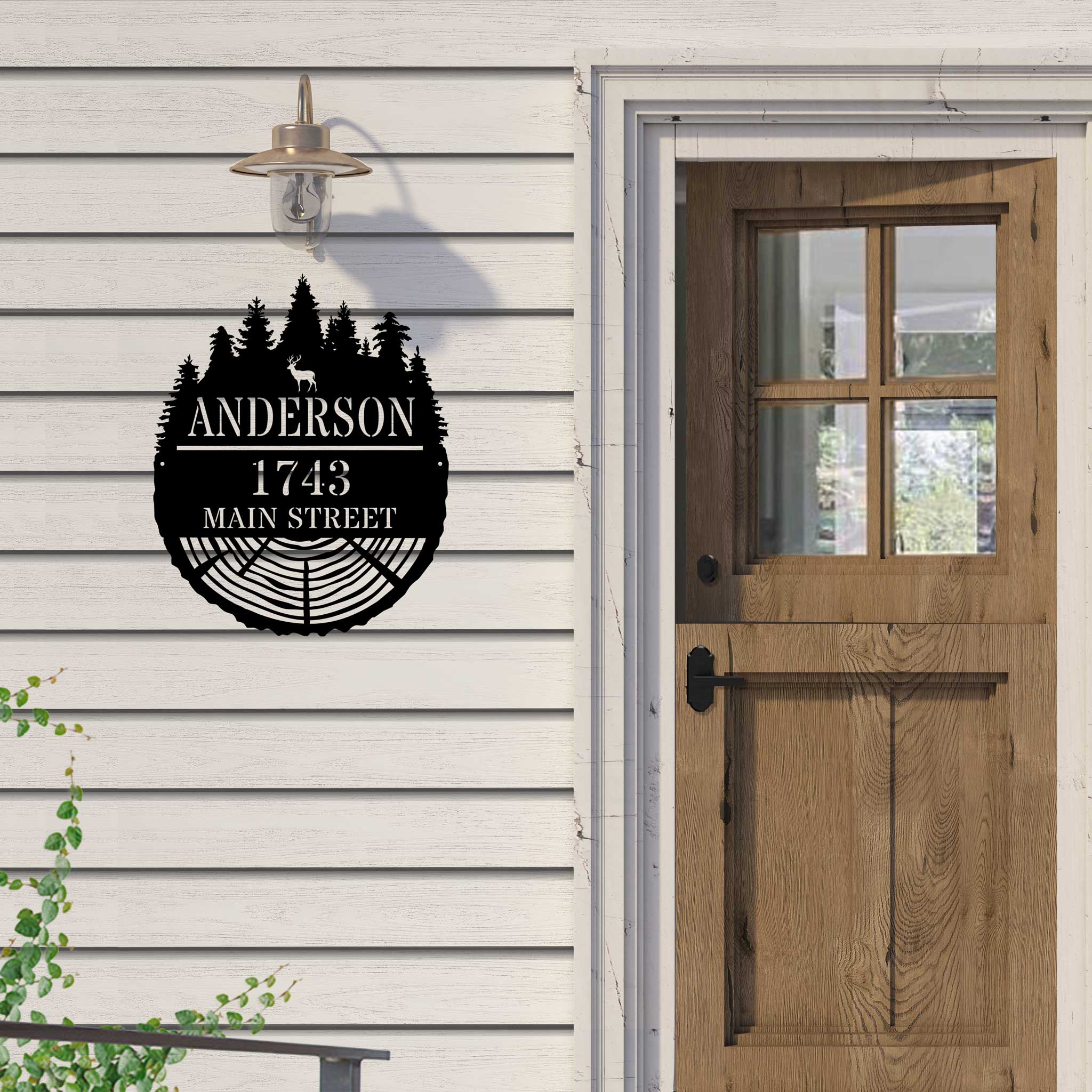 Personalized Forest Stump Family Address Metal Sign – Custom Forest Cabin & Home Décor