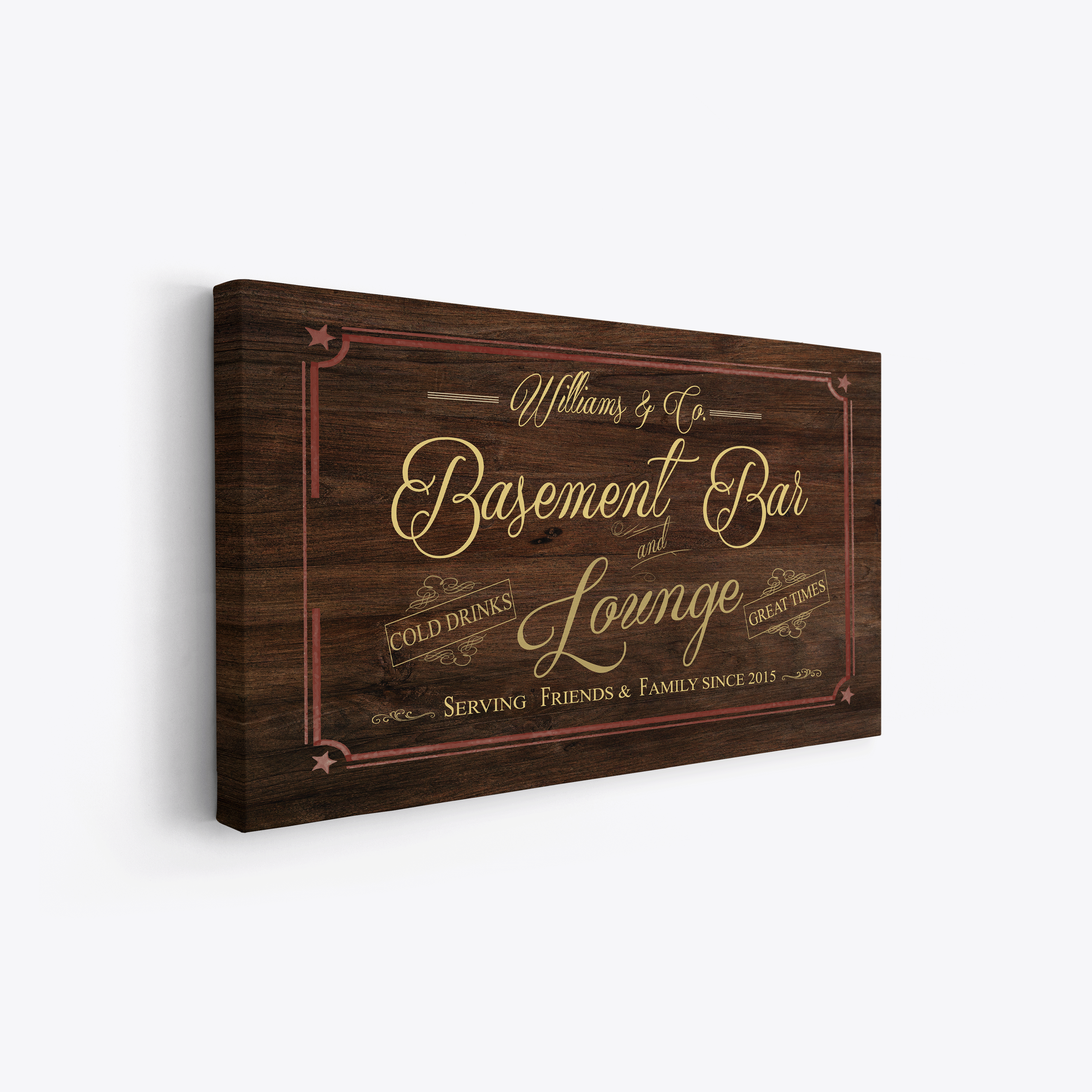 Basement Bar Lounge - Oak Wood Texas Star -Family Premium Custom Canvas Wall Art