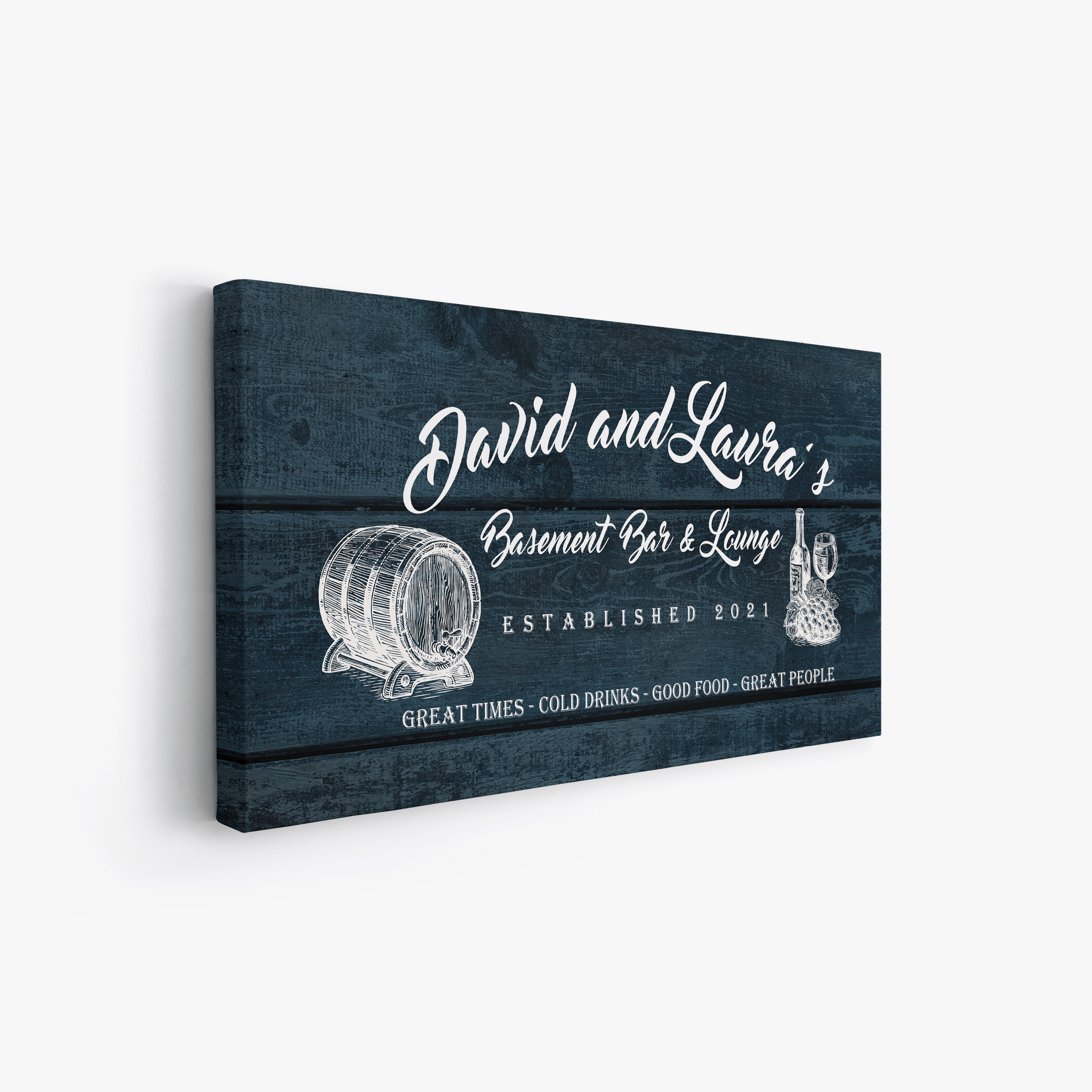 Basement Bar Lounge - Blue Wood -Family Premium Custom Canvas Wall Art
