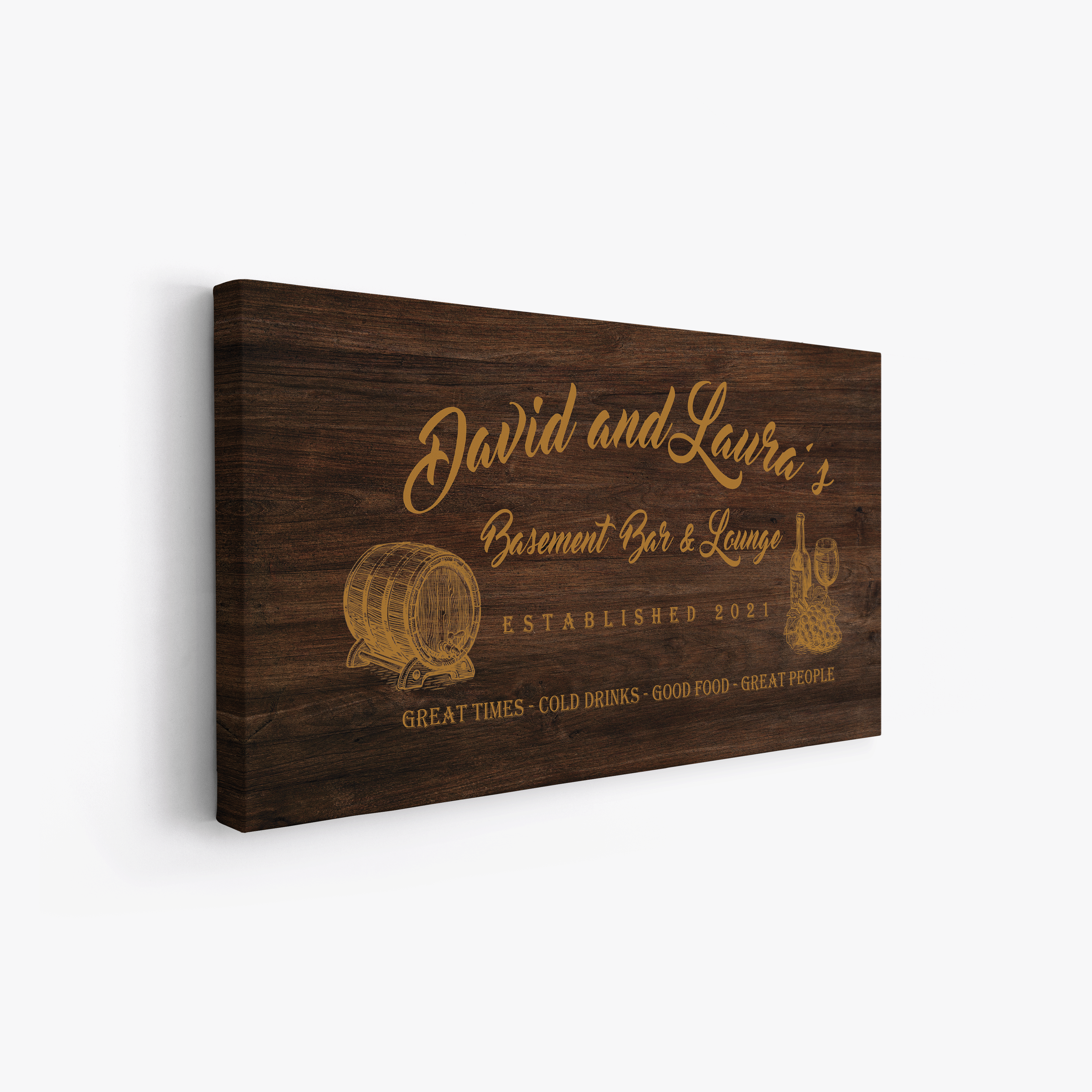 Basement Bar Lounge - Oak Wood -Family Premium Custom Canvas Wall Art