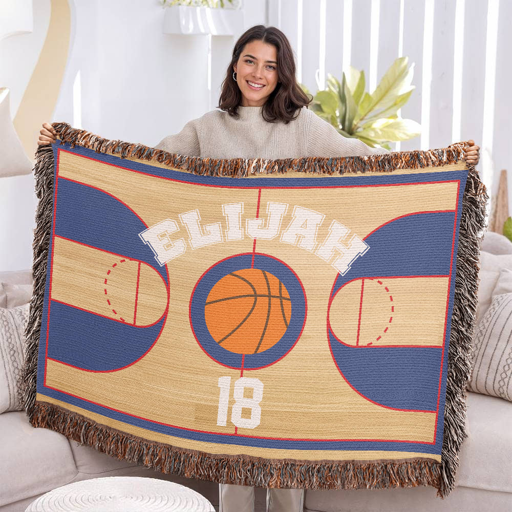 Personalized Basketball Woven Blanket Player Gift Custom Throw