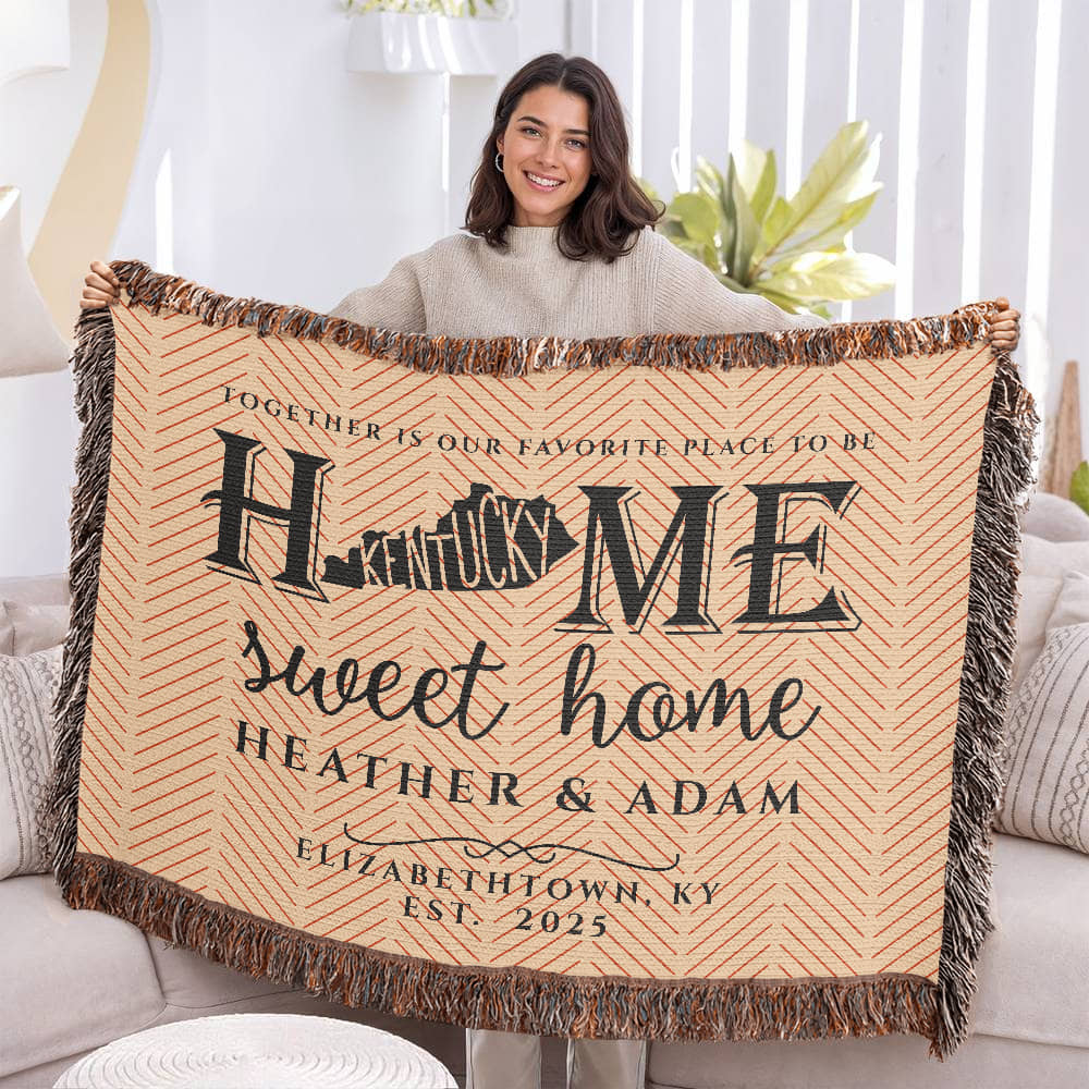 Personalized Kentucky Woven Blanket – Custom Home State Throw with Name & Location