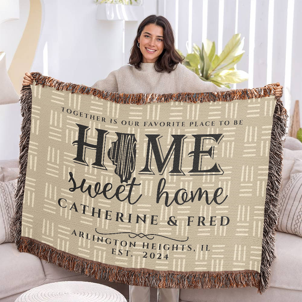 Personalized Illinois Woven Blanket – Custom Home State Throw with Name & Location